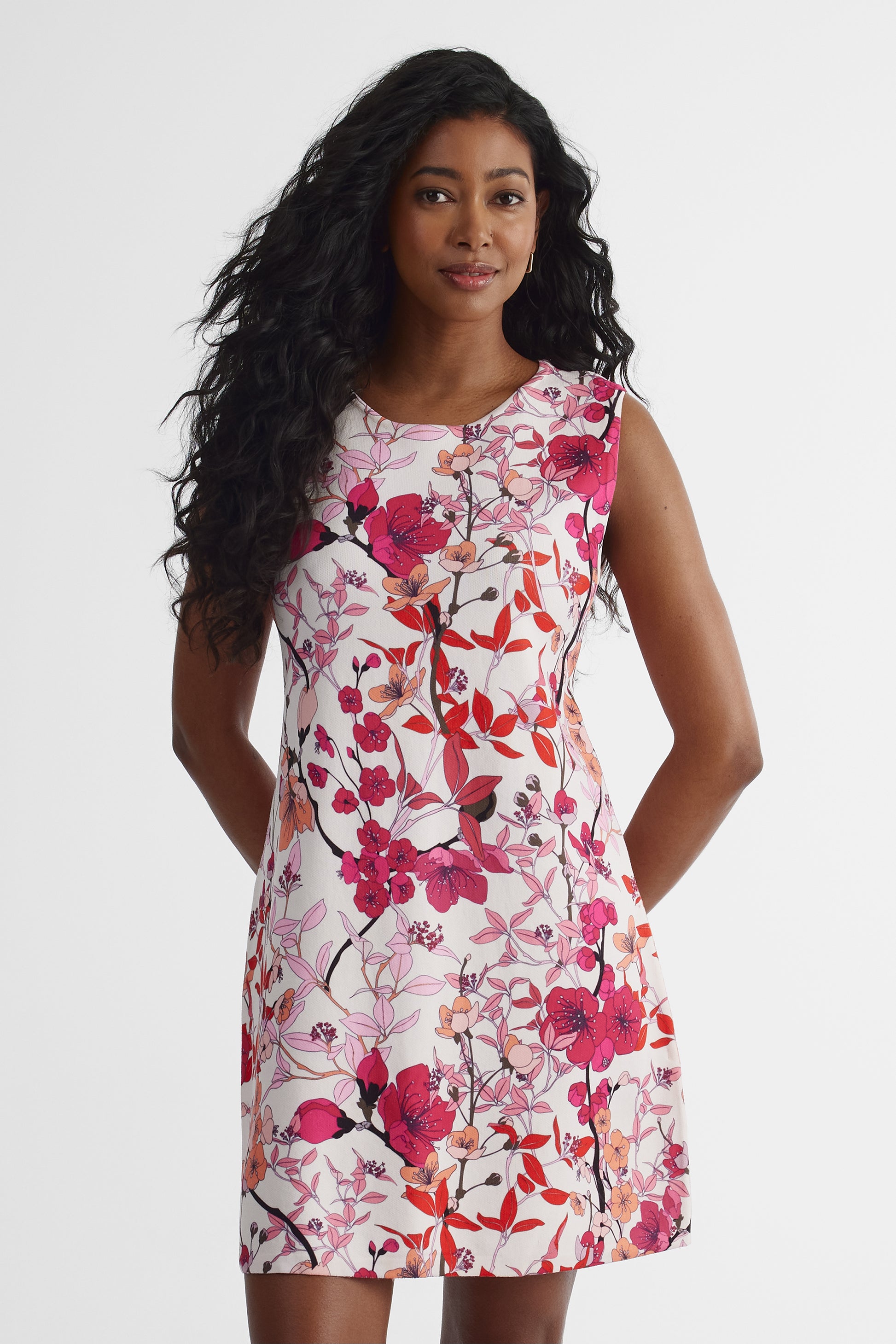 Robe S/manches Crew Neck A Line - Femme && ROSE MULTI