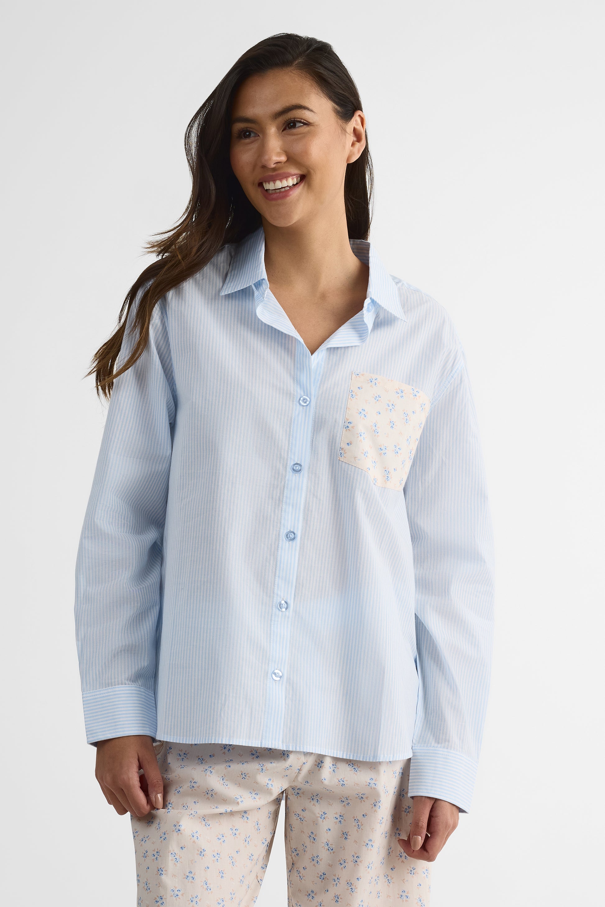 Chemise de nuit en popeline - Femme && BLEU MULTI