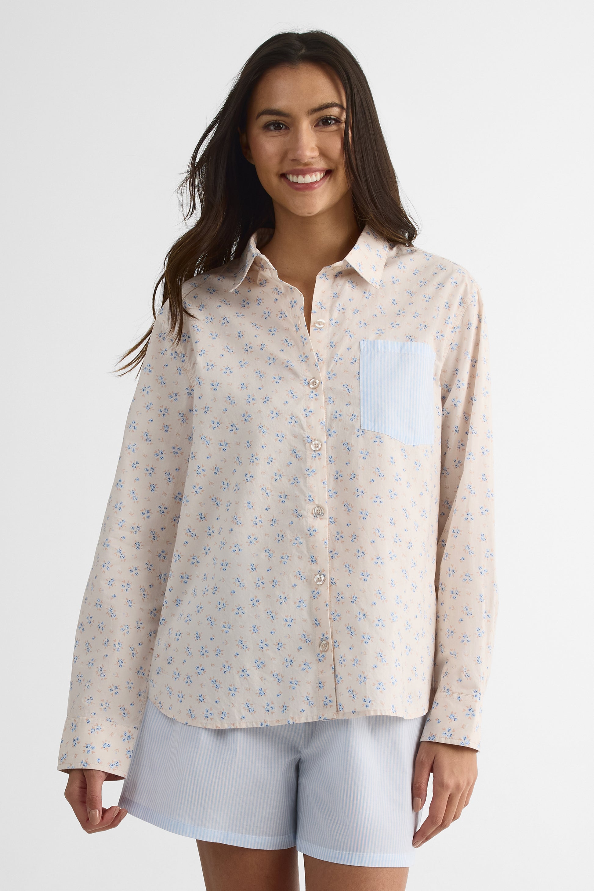 Chemise de nuit en popeline - Femme && BEIGE/MULTI