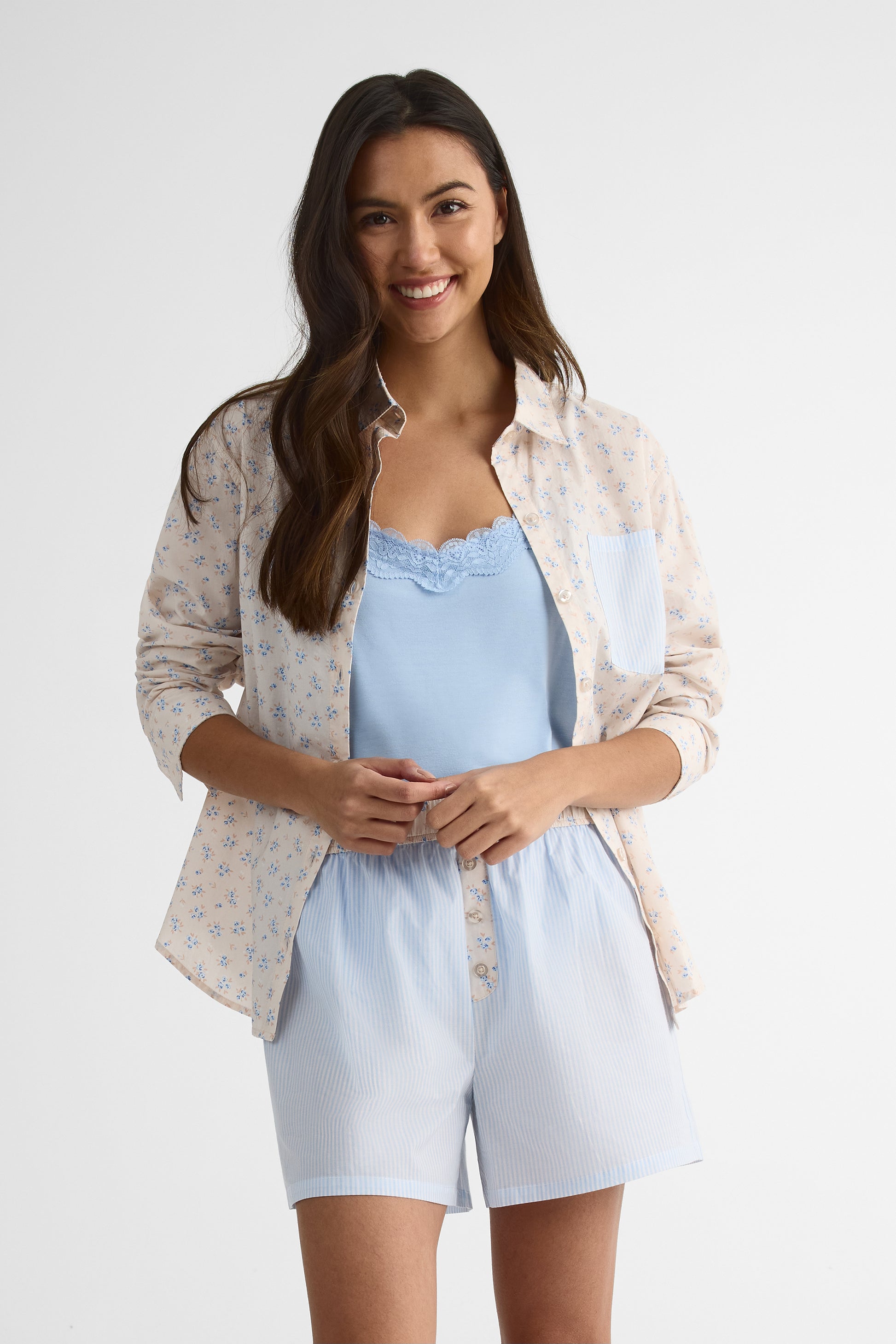 Chemise de nuit en popeline - Femme && BEIGE/MULTI
