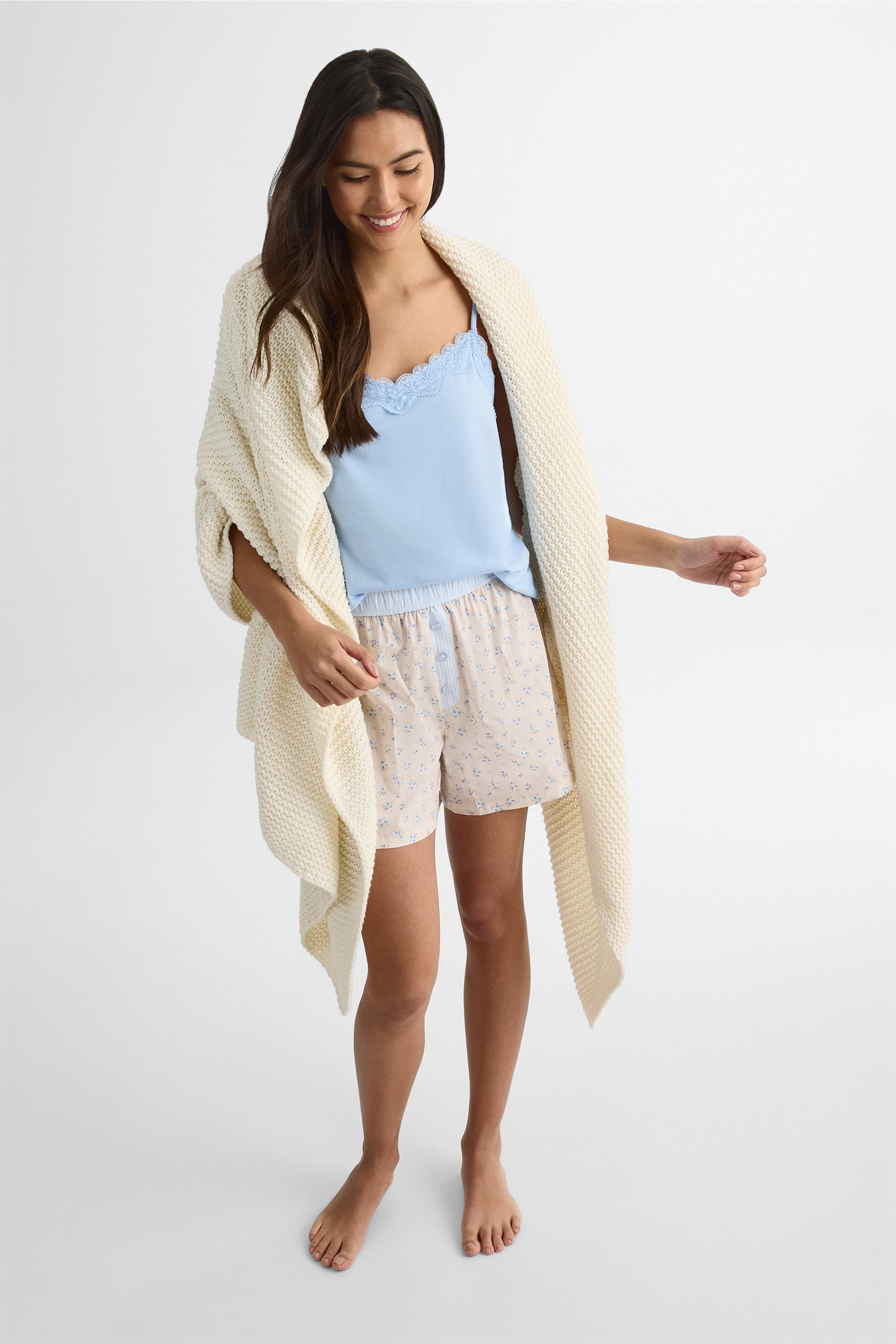 Short de nuit en popeline - Femme && BEIGE/MULTI