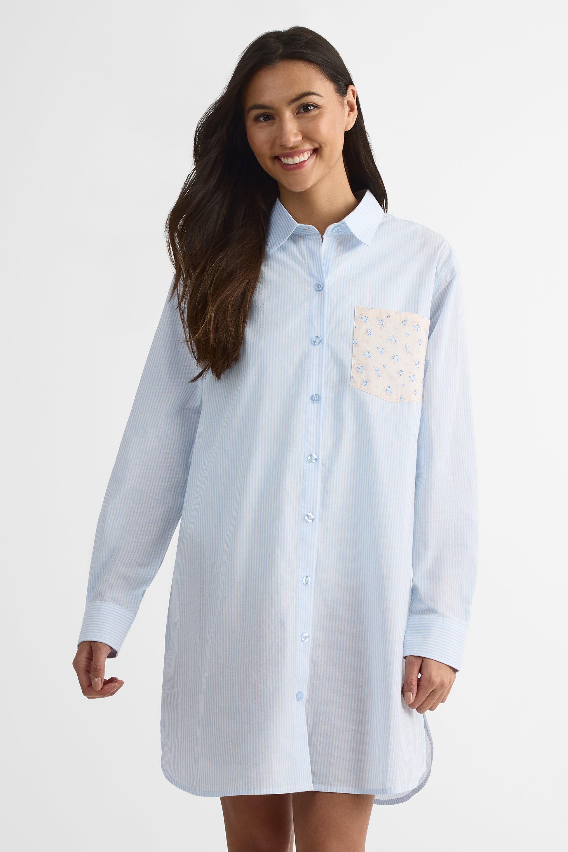 Chemise de nuit en popeline - Femme && BLEU MULTI