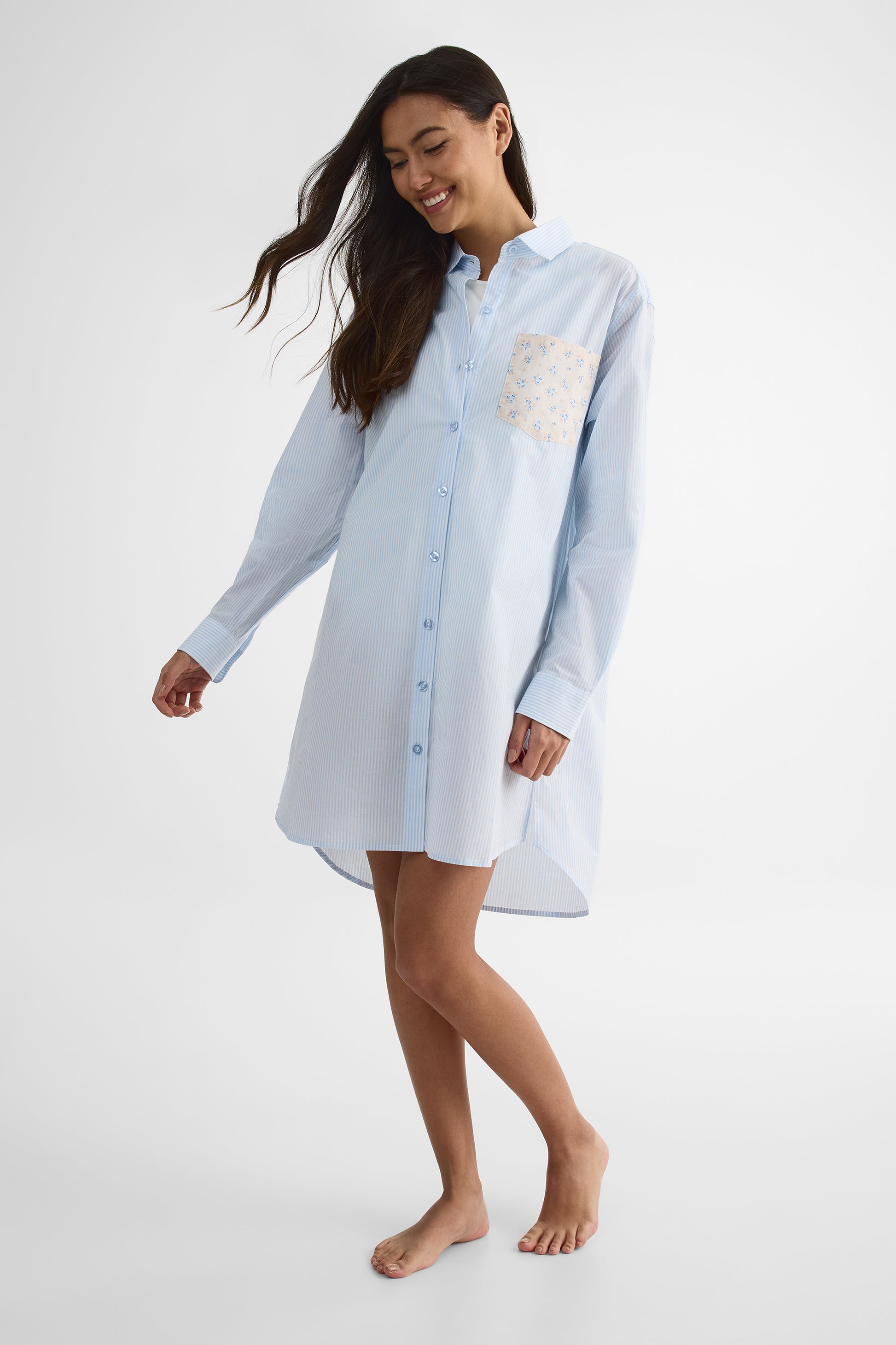 Chemise de nuit en popeline - Femme && BLEU MULTI