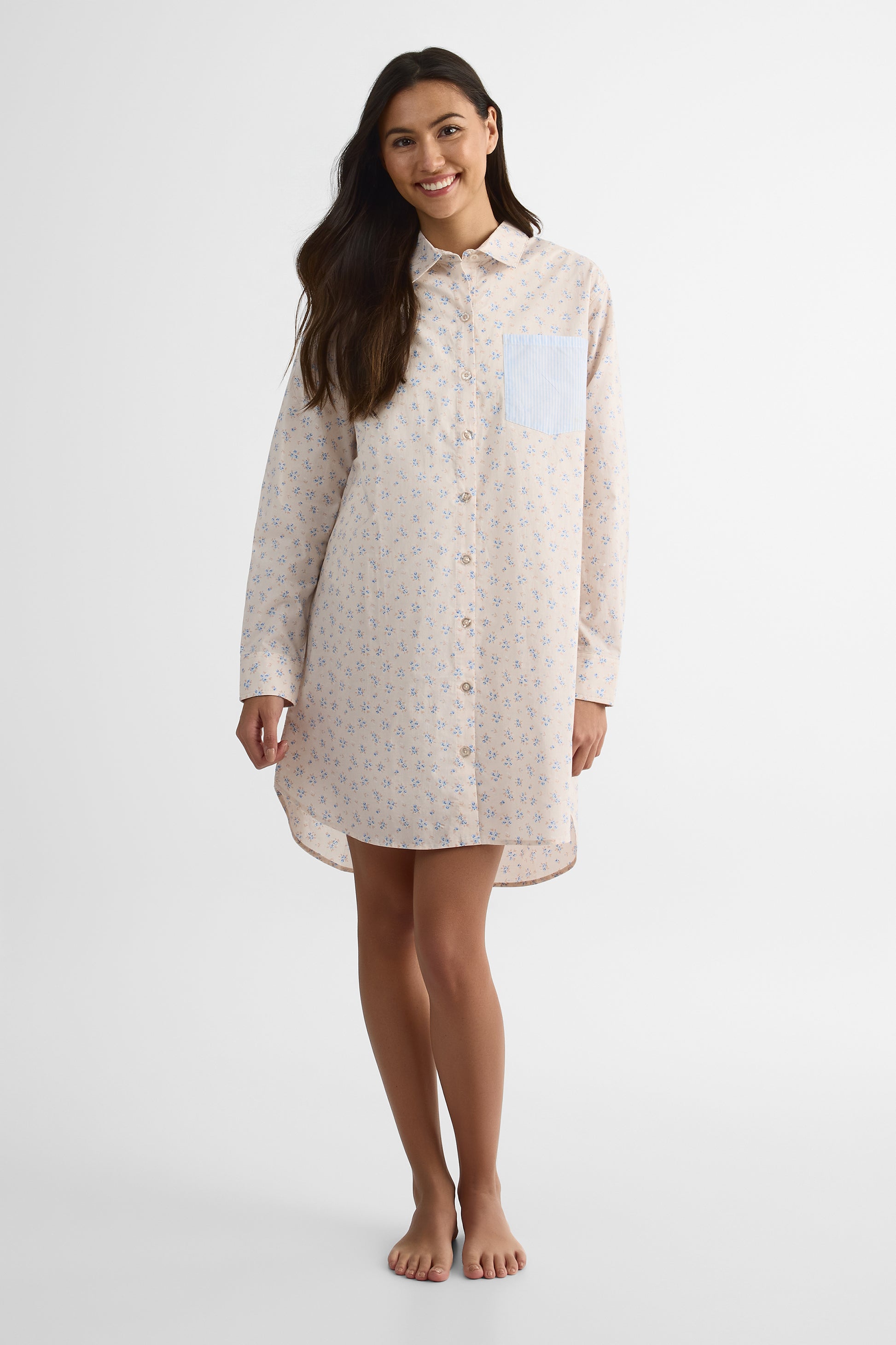Chemise de nuit en popeline - Femme && BEIGE/MULTI