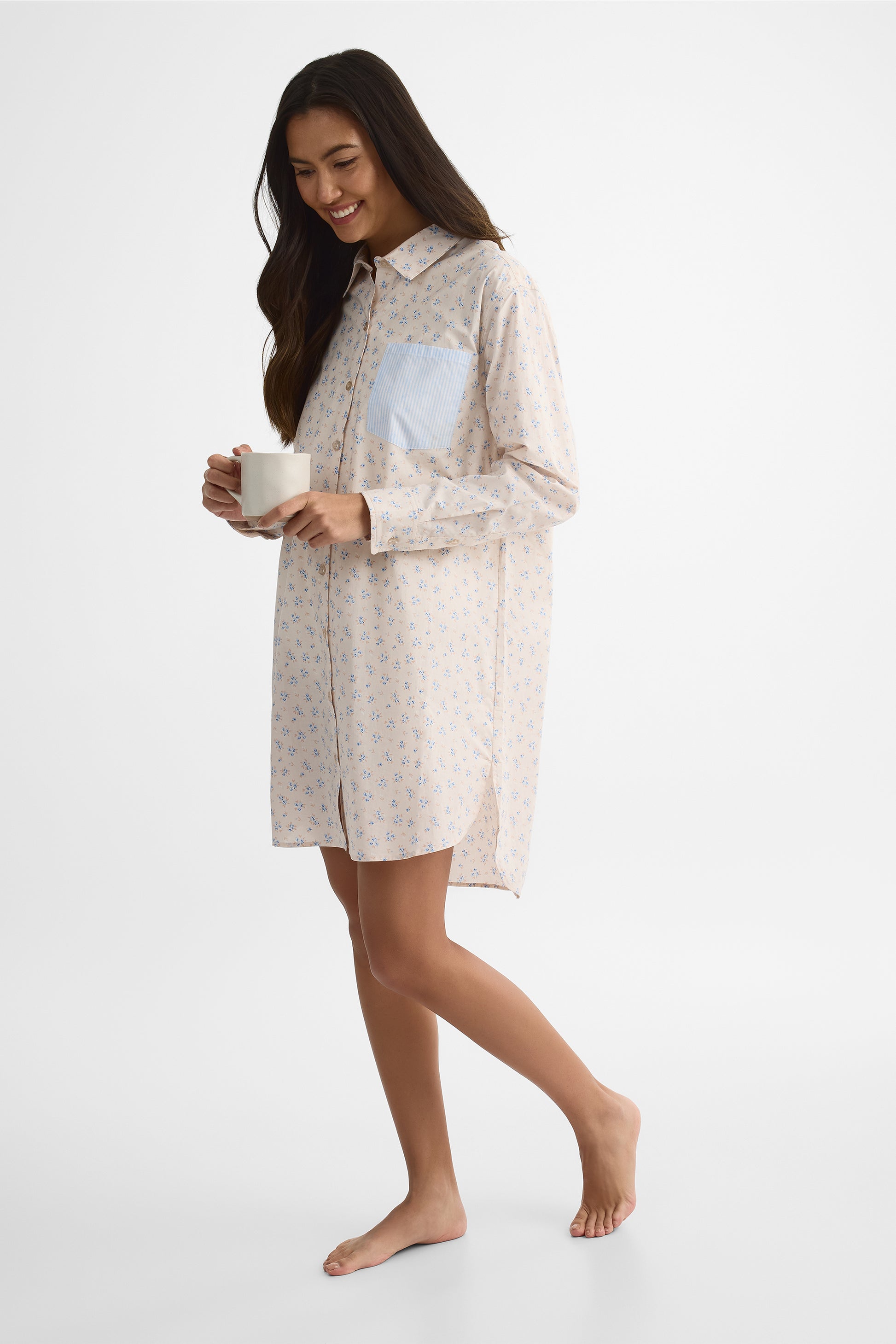 Chemise de nuit en popeline - Femme && BEIGE/MULTI