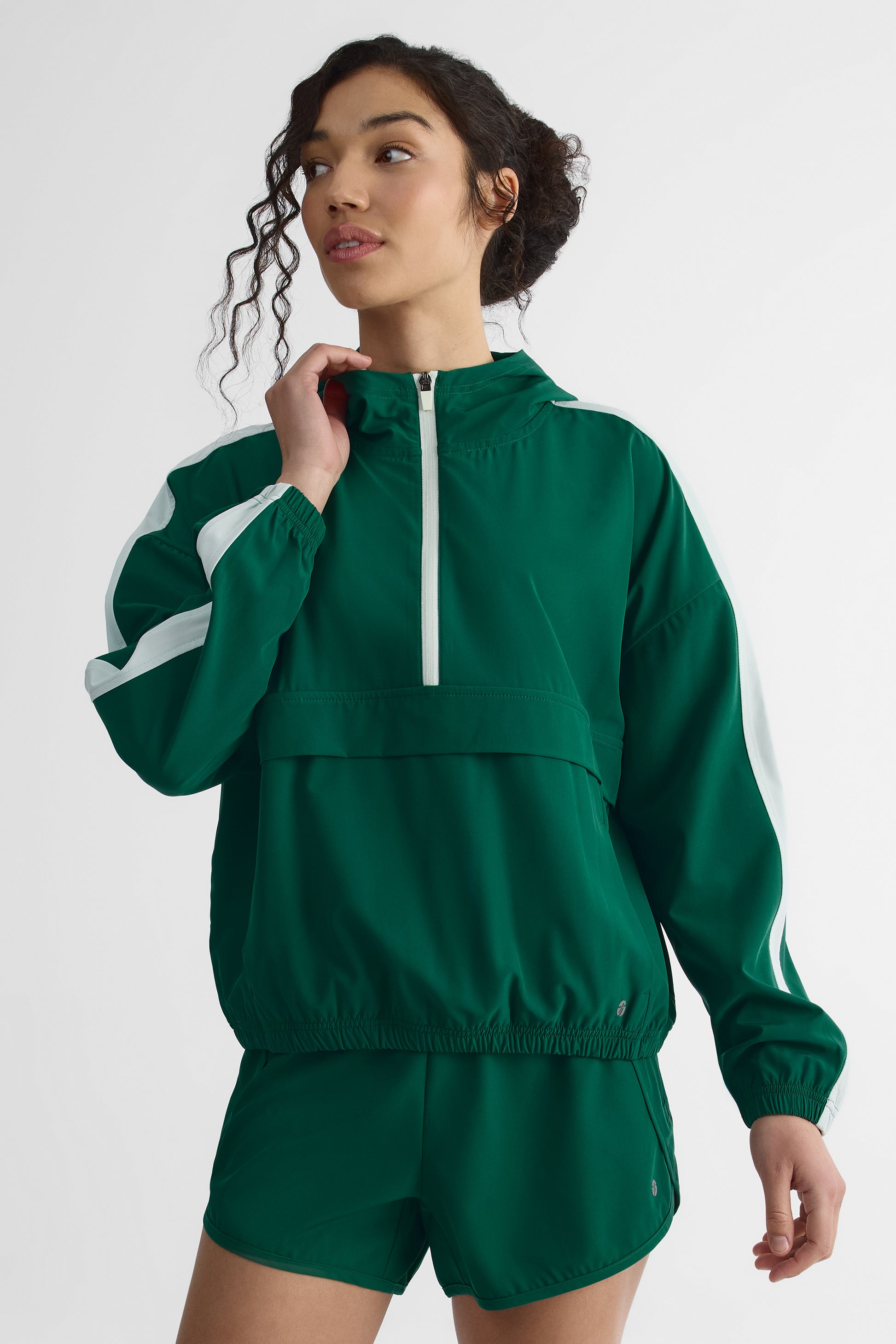 Veste half zip à capuchon - Femme && VERT
