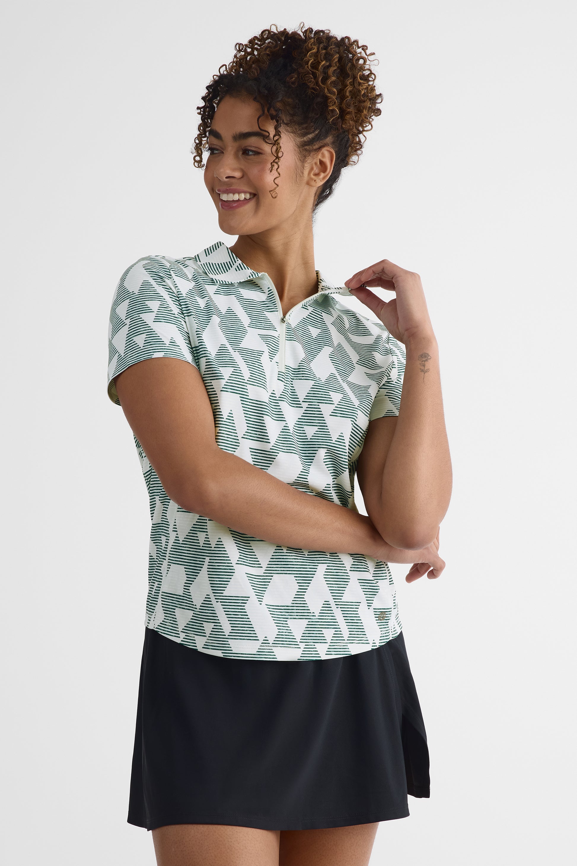 Gilet polo à manches courtes - Femme && MENTHE/MULTI