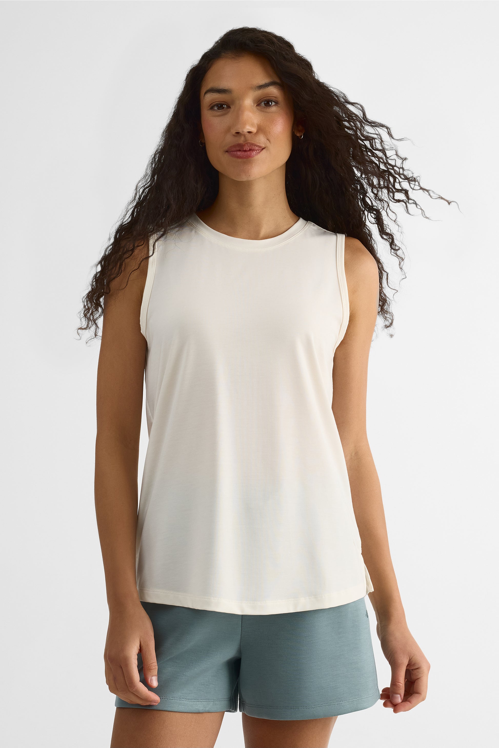 T-shirt col rond en Tencel - Femme && BLANC CASSÉ