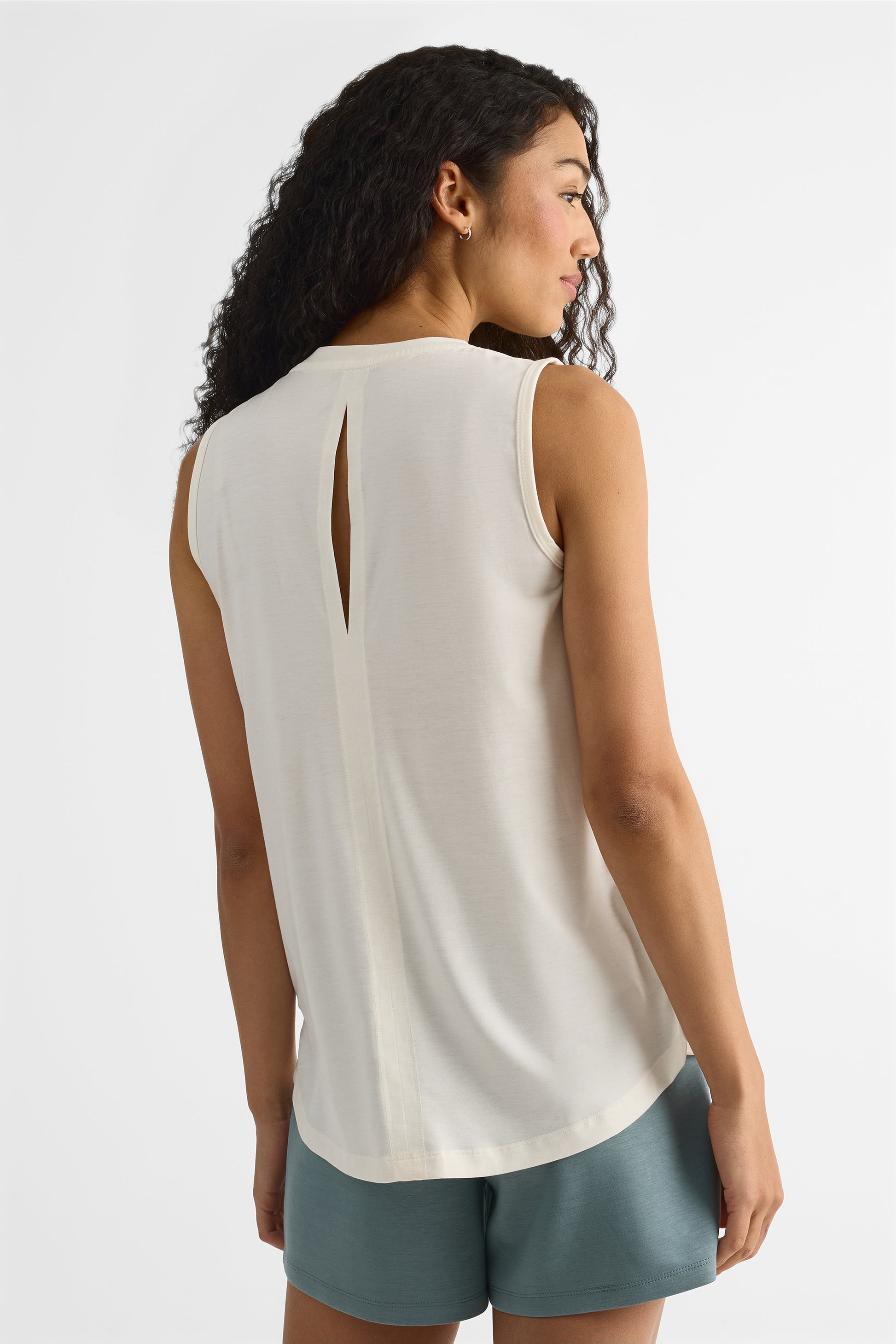 T-shirt col rond en Tencel - Femme && BLANC CASSÉ