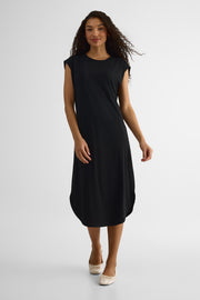 Robe midi col rond - Femme && NOIR