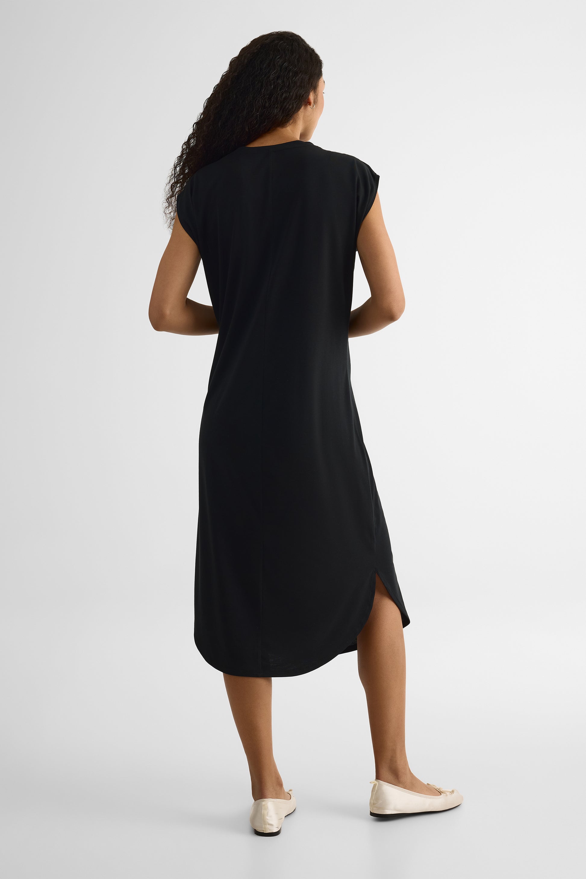 Robe midi col rond - Femme && NOIR