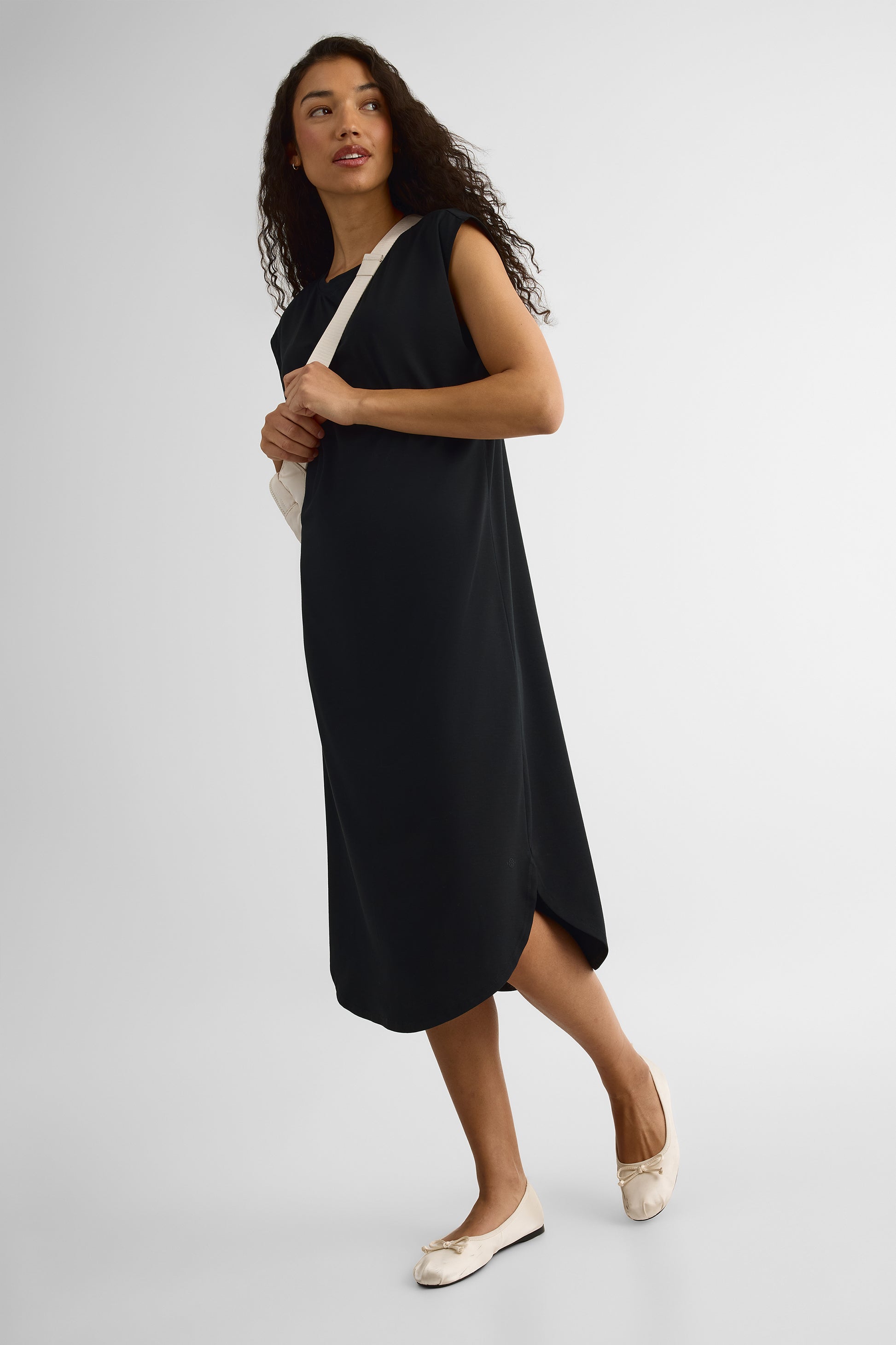 Robe midi col rond - Femme && NOIR