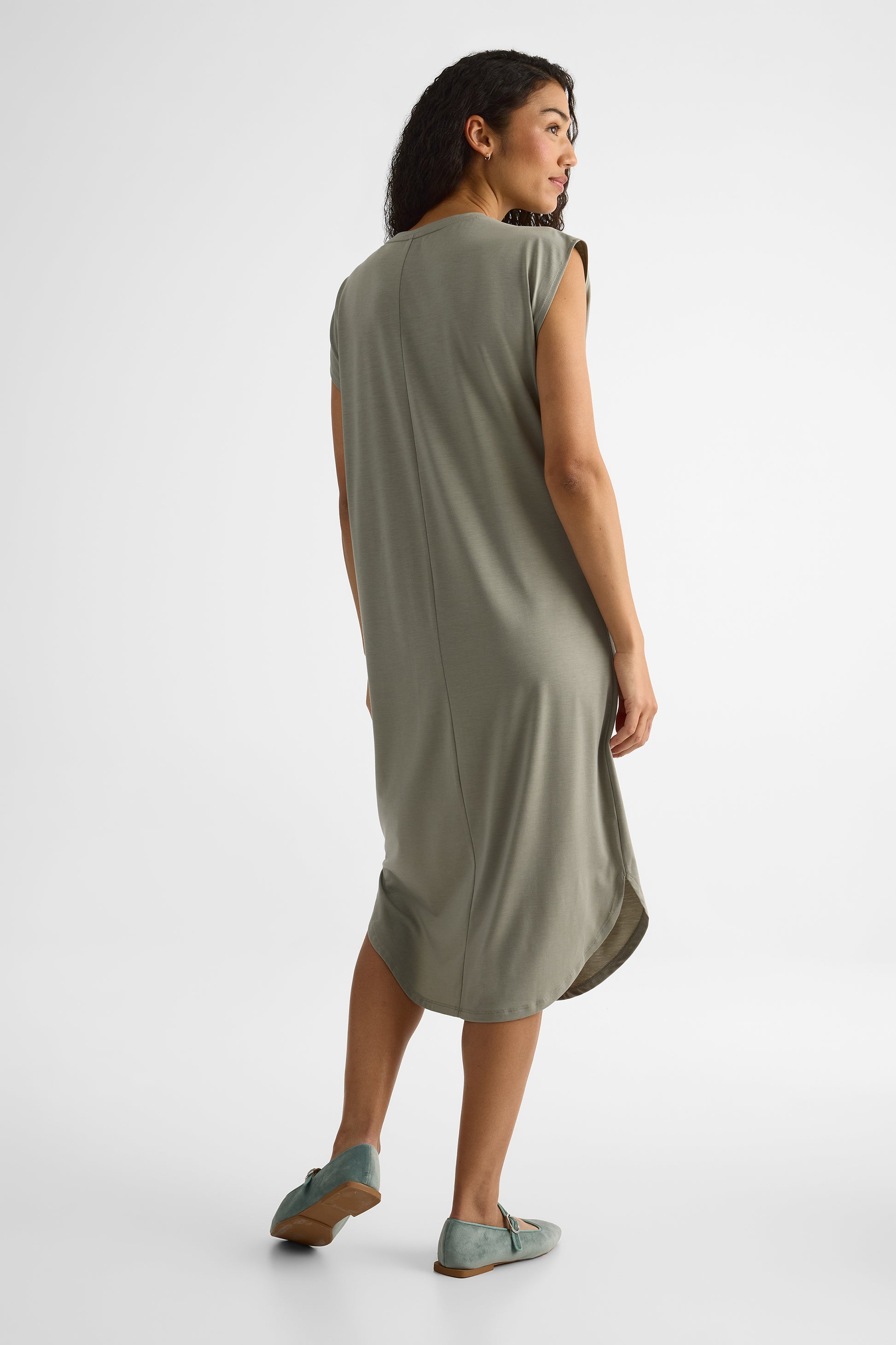Robe midi col rond - Femme && VERT