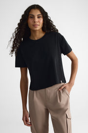 T-shirt col rond à manches courtes - Femme && NOIR