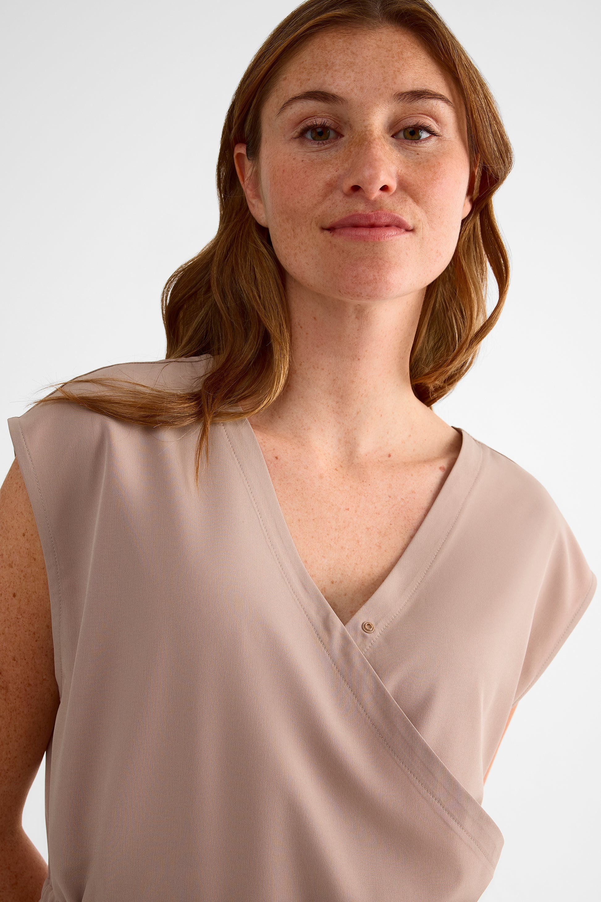 Robe portefeuille à manches caps - Femme && BRUN