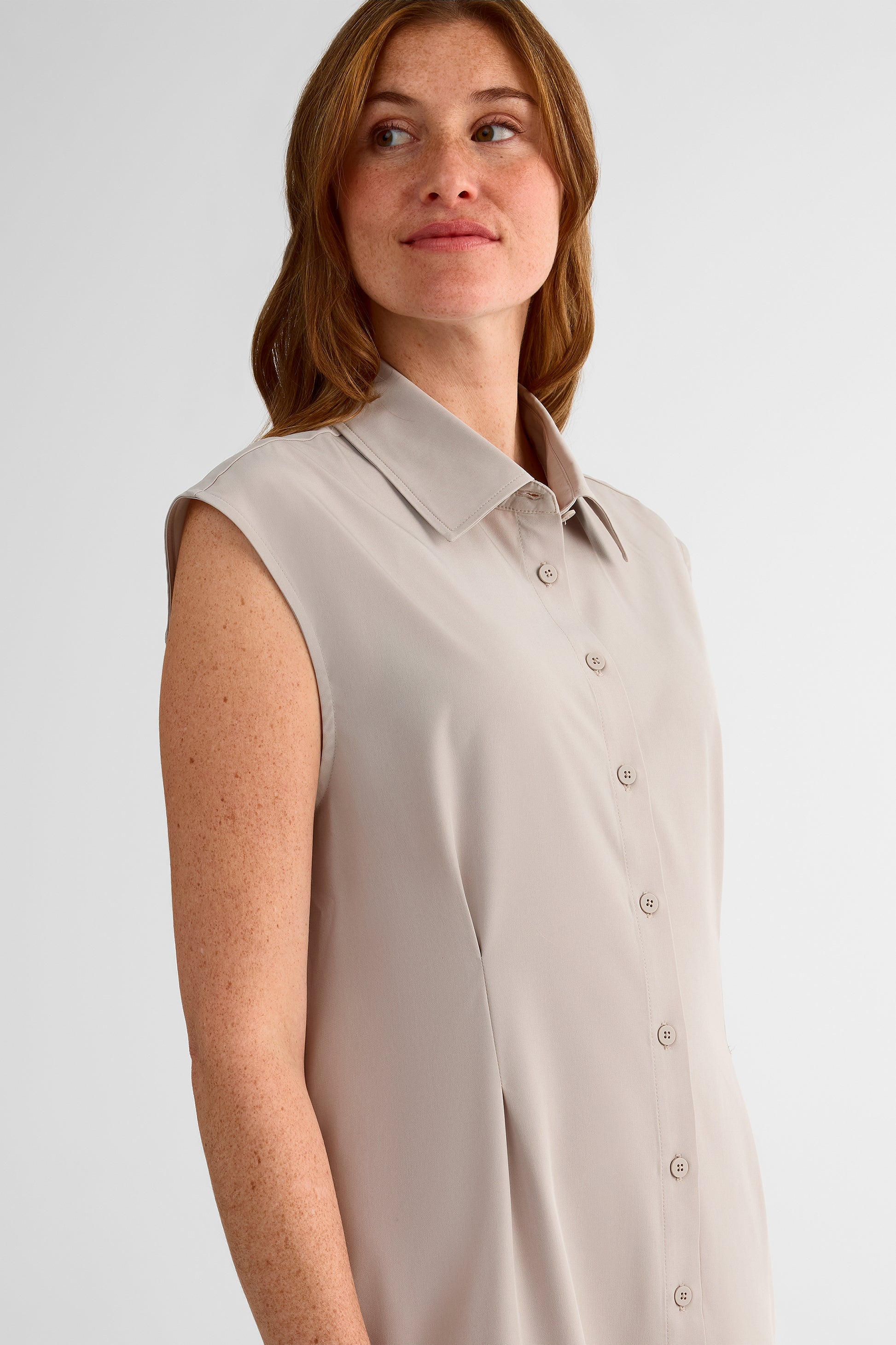 Robe chemise à boutons - Femme && BEIGE