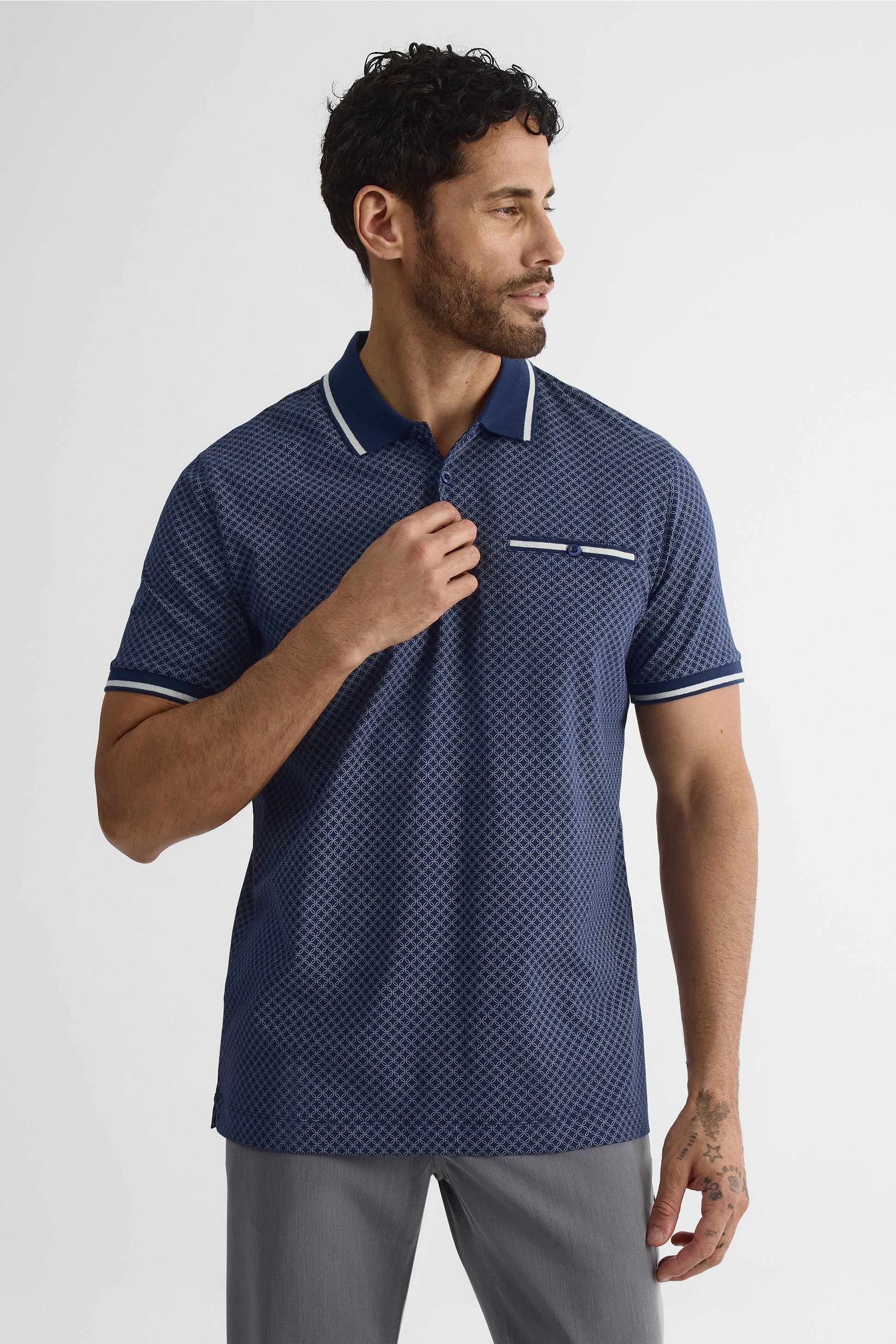 Chandail polo à manches courtes - Homme && BLEU MULTI