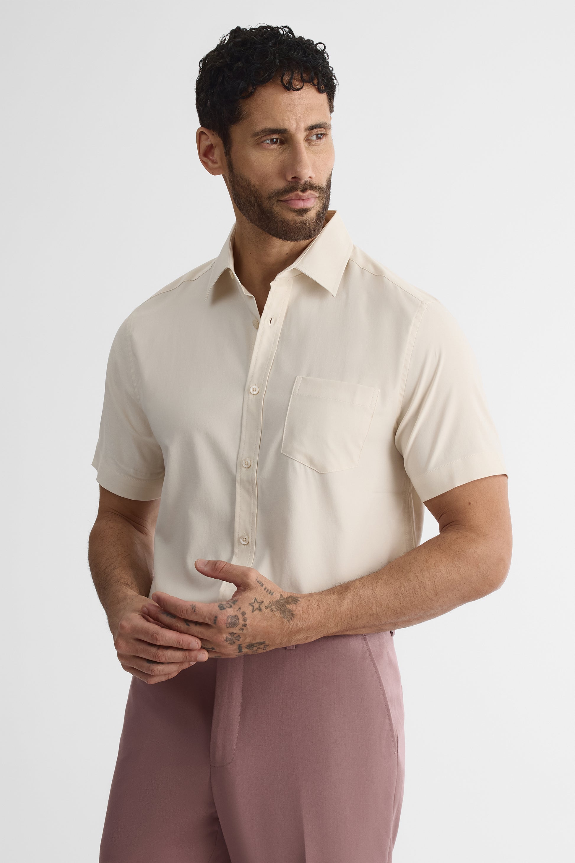 Chemise à manches courtes - Homme && BEIGE