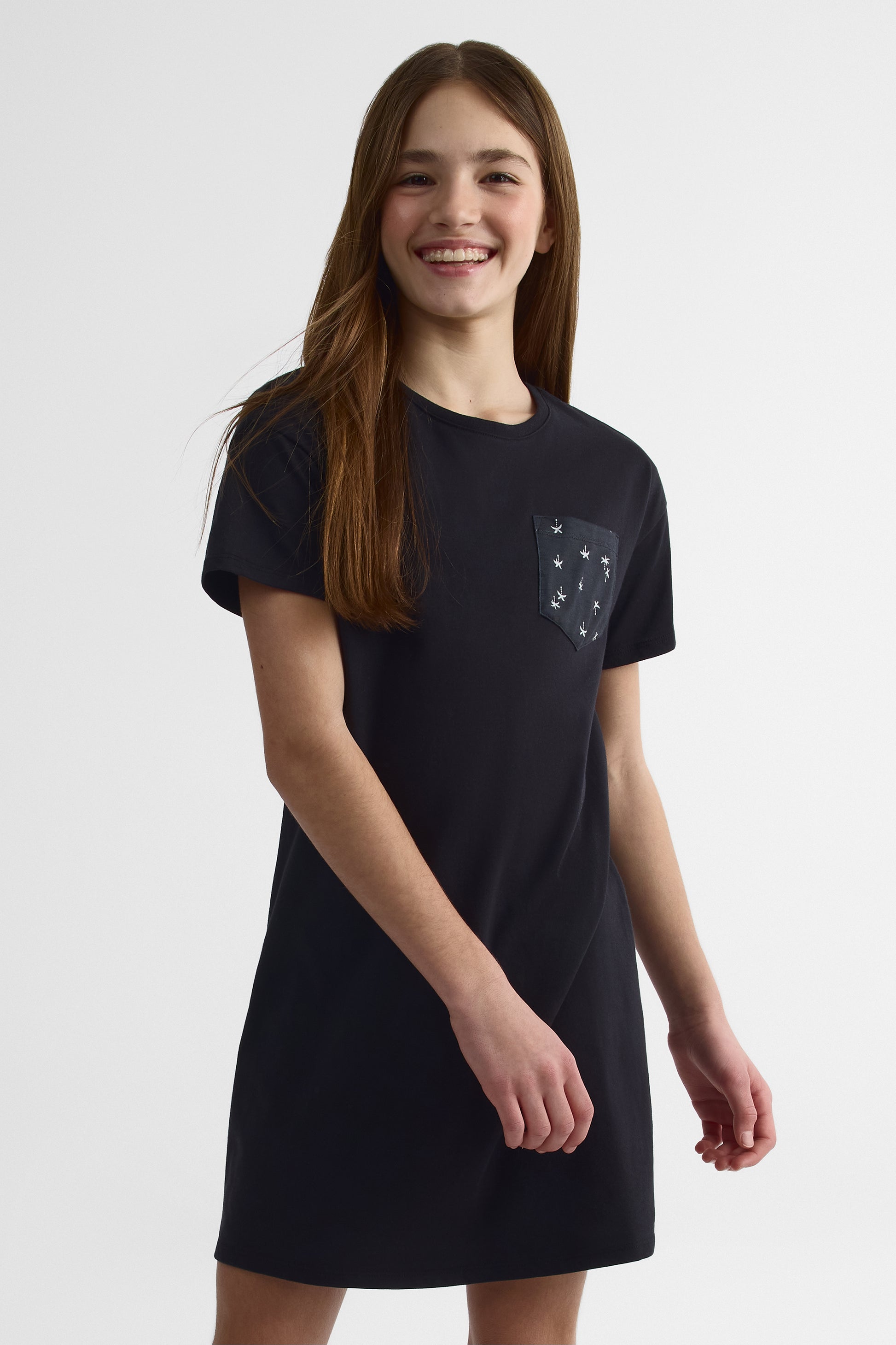 Robe manches courtes col rond - Ado fille && NOIR