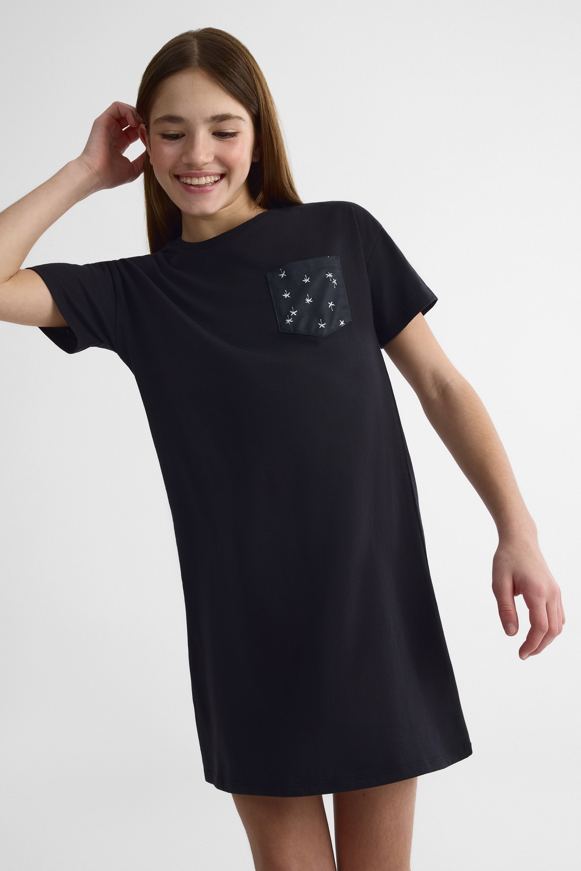 Robe manches courtes col rond - Ado fille && NOIR
