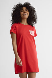 Robe manches courtes col rond - Femme && ROUGE
