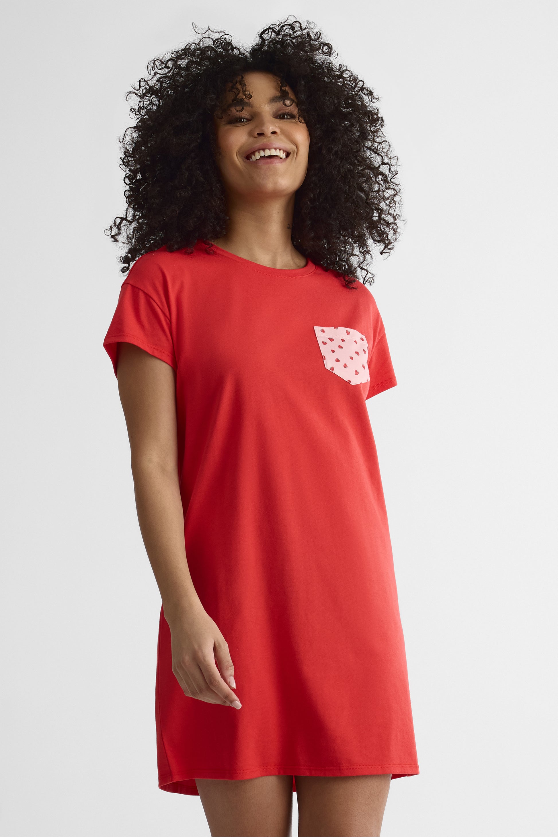 Robe manches courtes col rond - Femme && ROUGE