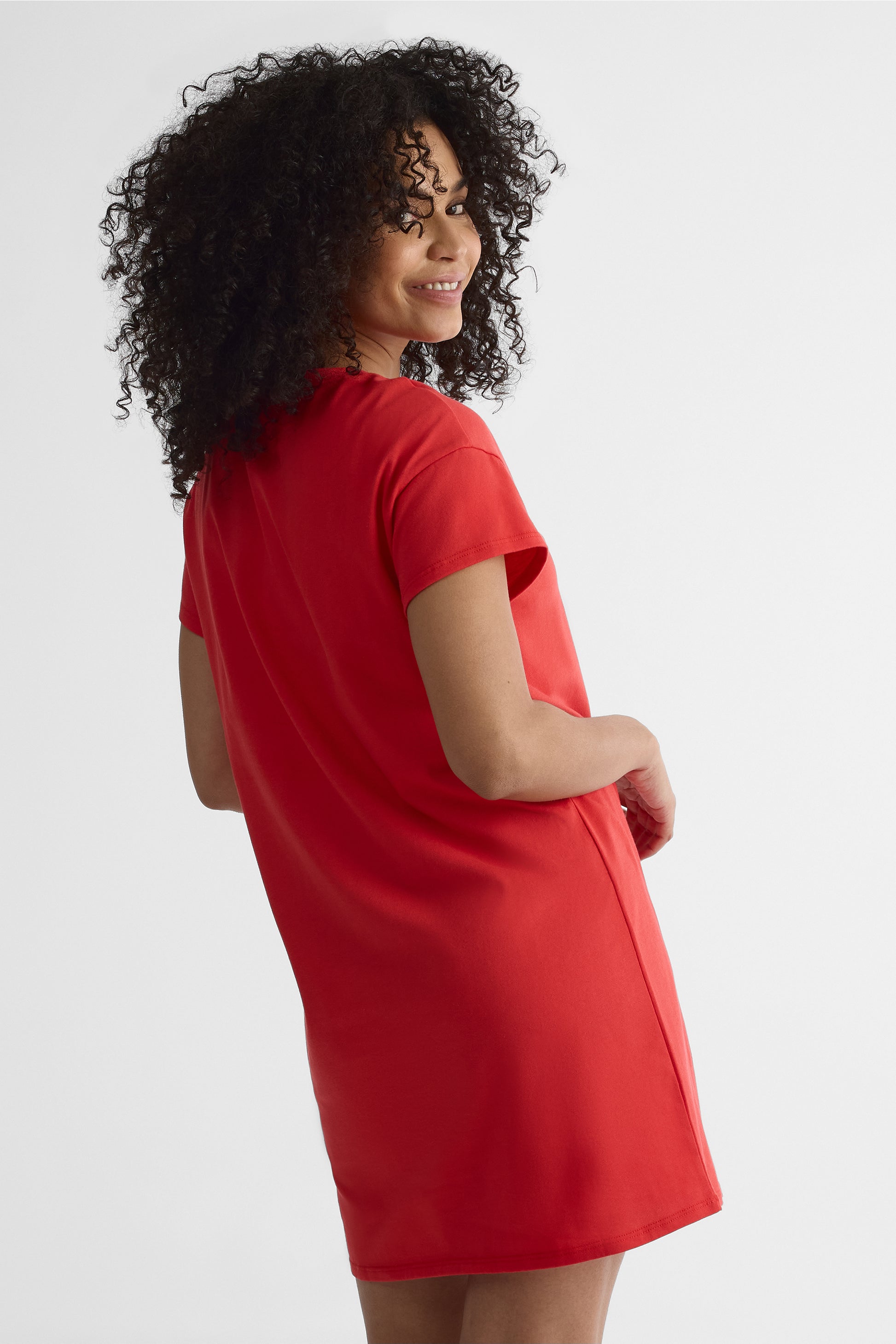 Robe manches courtes col rond - Femme && ROUGE