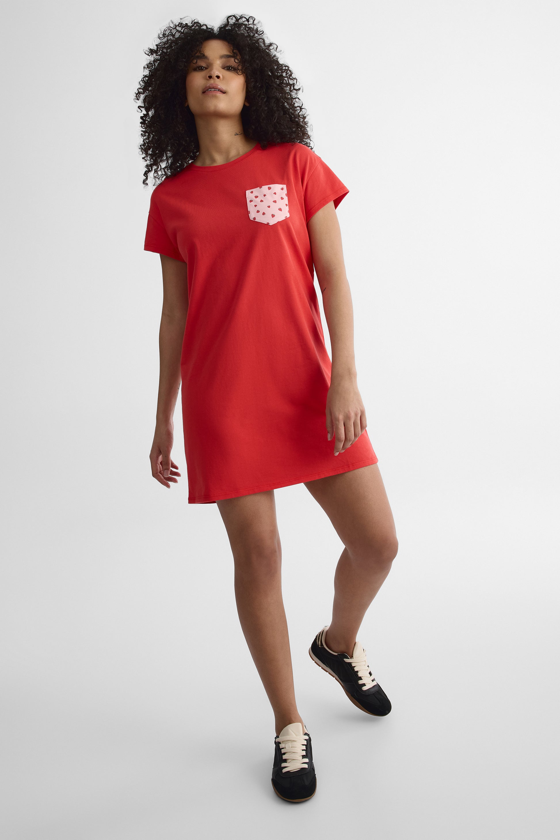 Robe manches courtes col rond - Femme && ROUGE