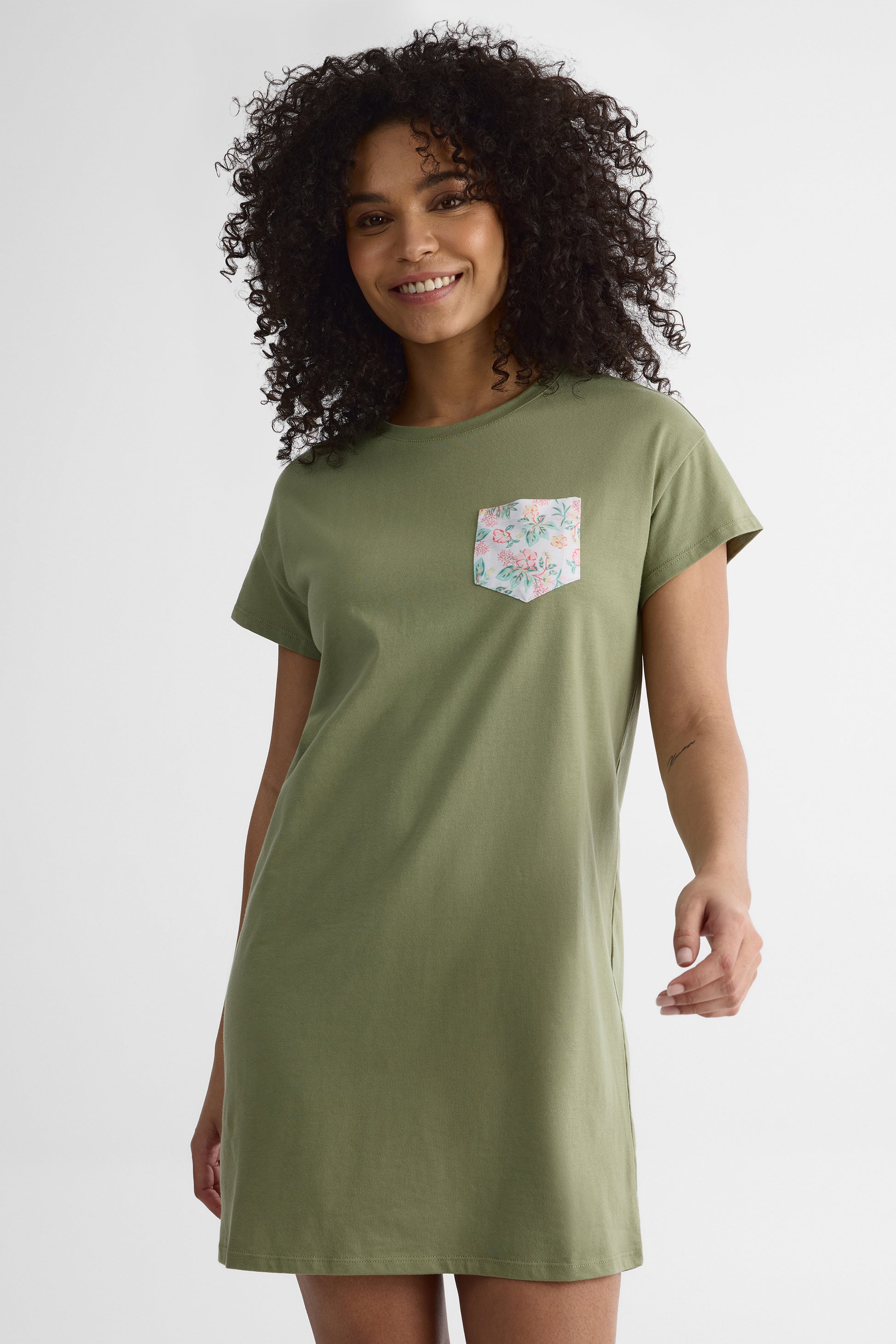Robe manches courtes col rond - Femme && KAKI