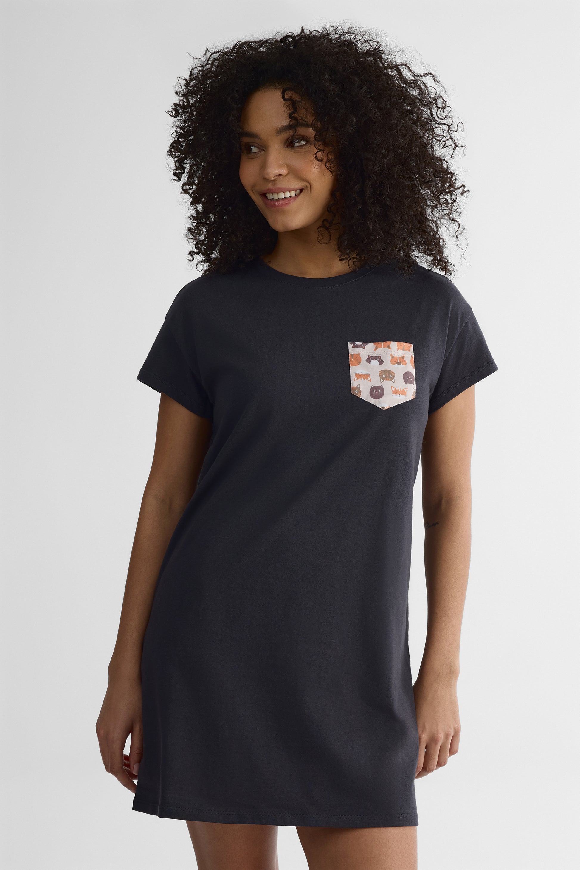 Robe manches courtes col rond - Femme && CHARBON