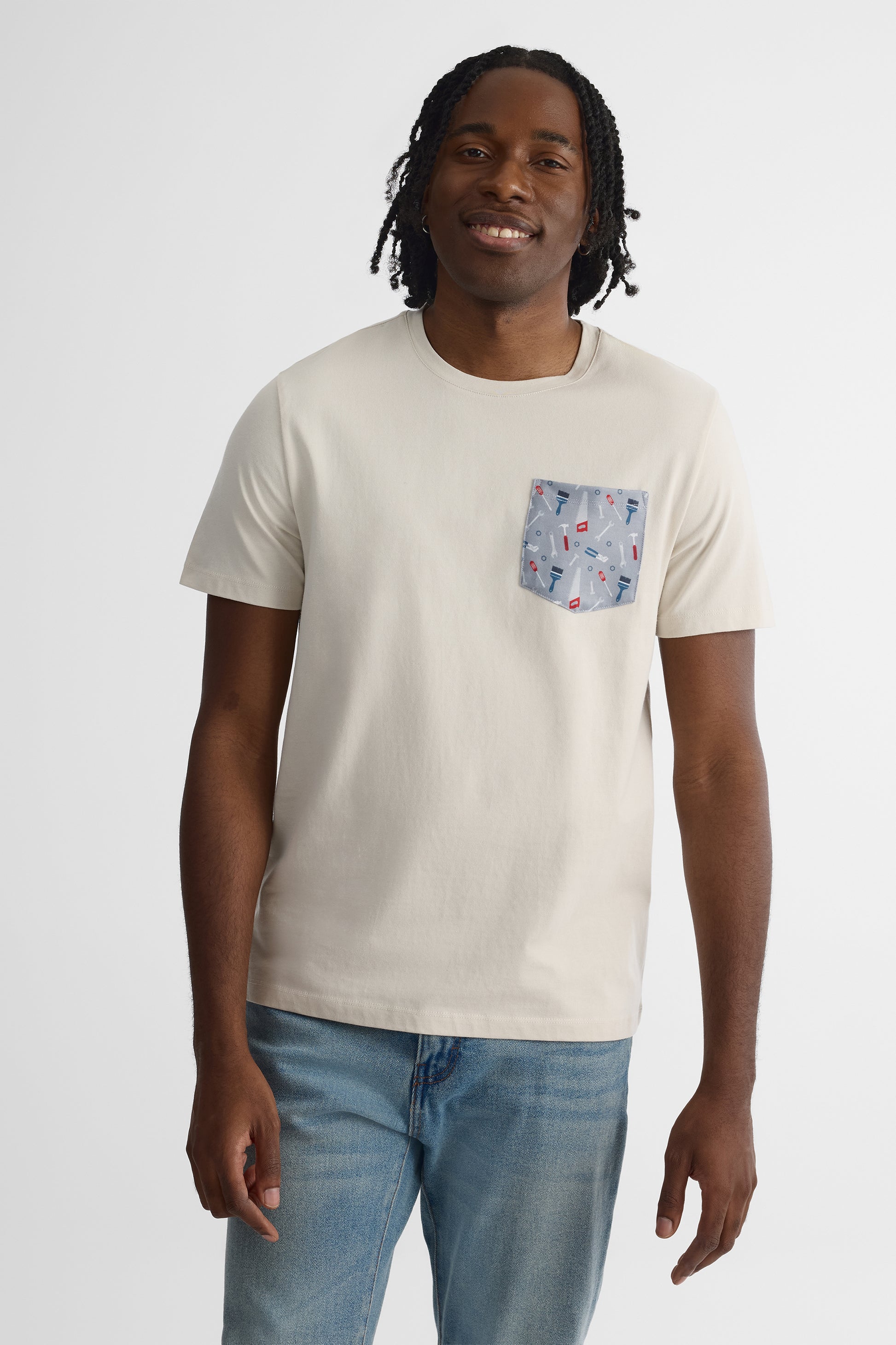 Chandail col rond coupe droite - Homme && BEIGE