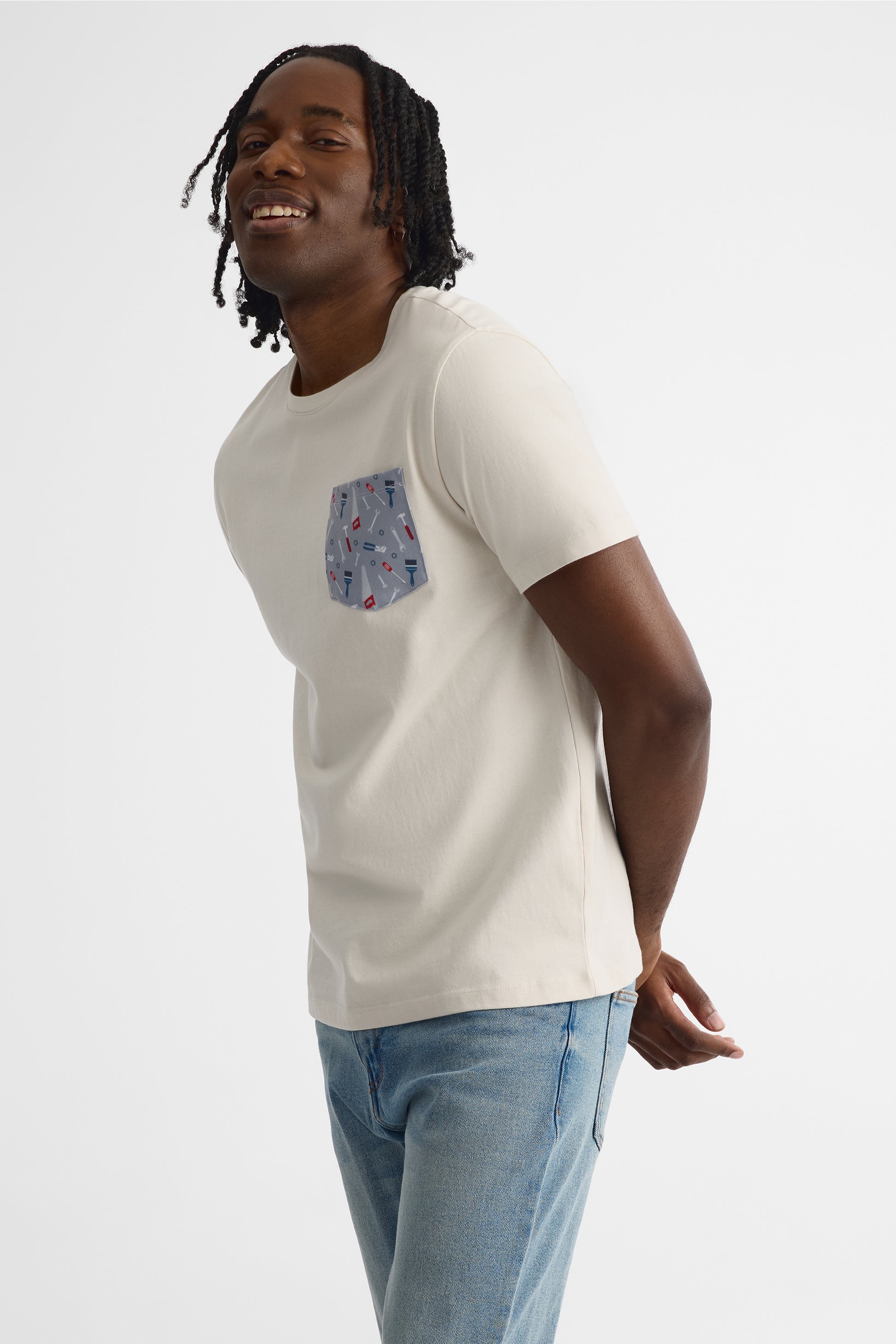 Chandail col rond coupe droite - Homme && BEIGE