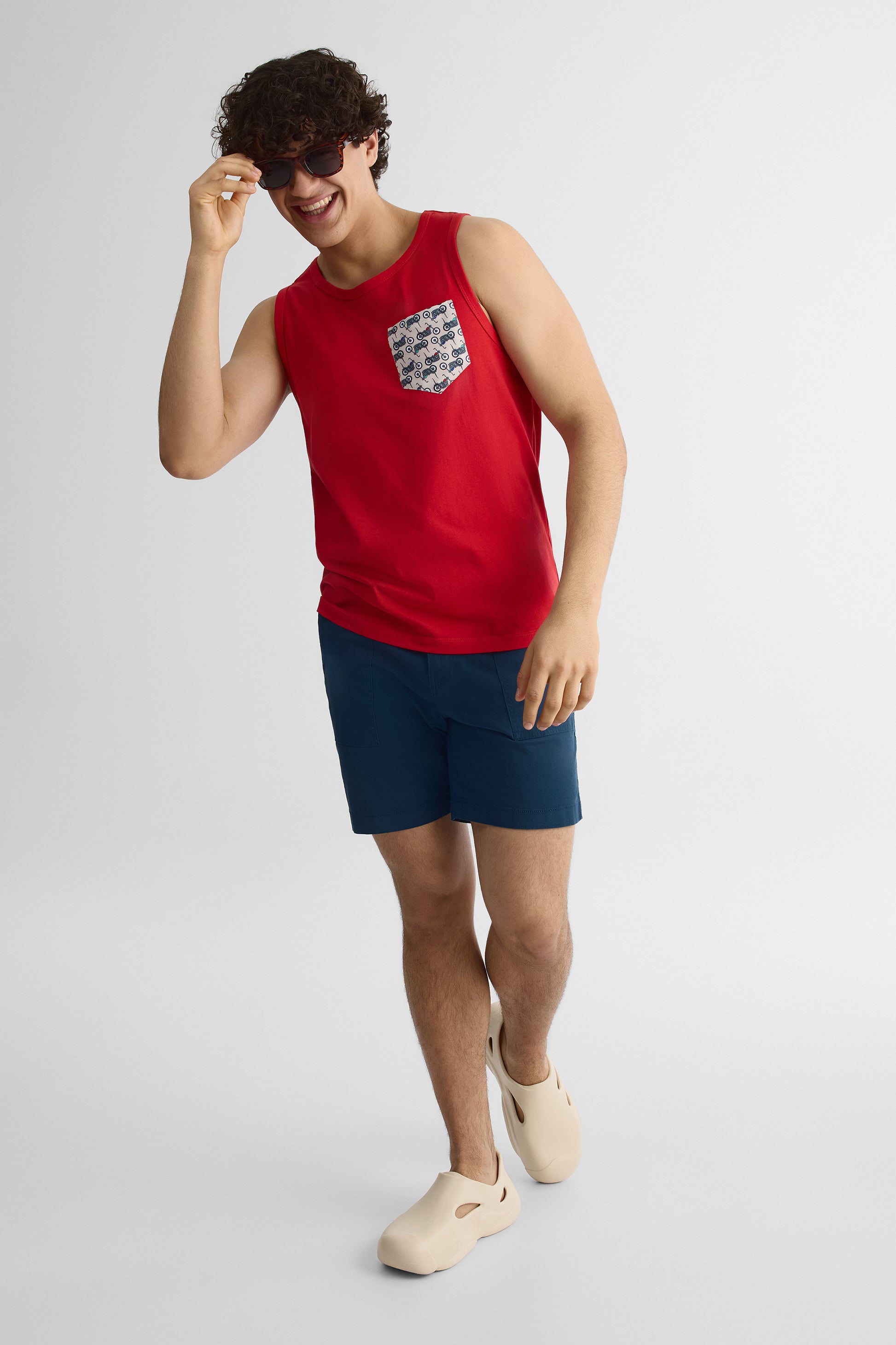 T-shirt à poche imprimée - Homme && ROUGE
