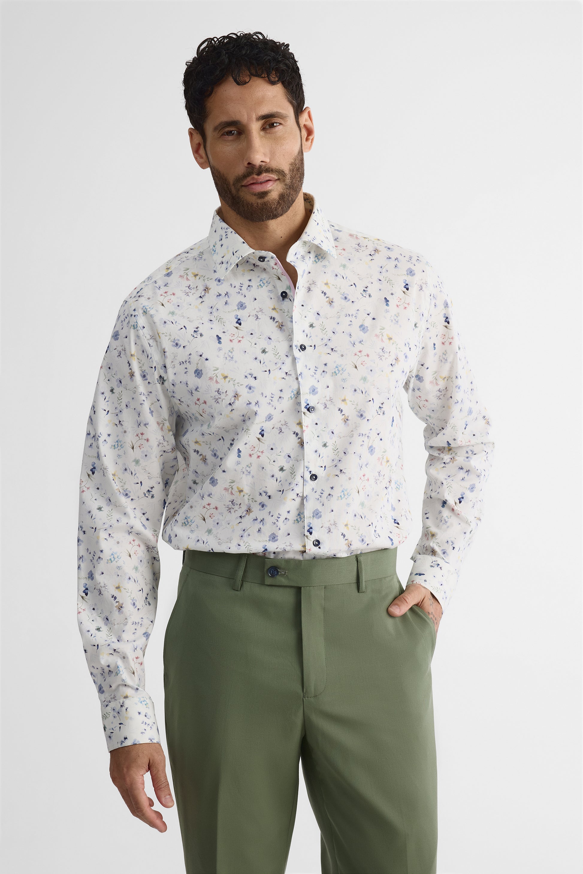 Chemise à manches longues ajustée - Homme && BLANC MULTI