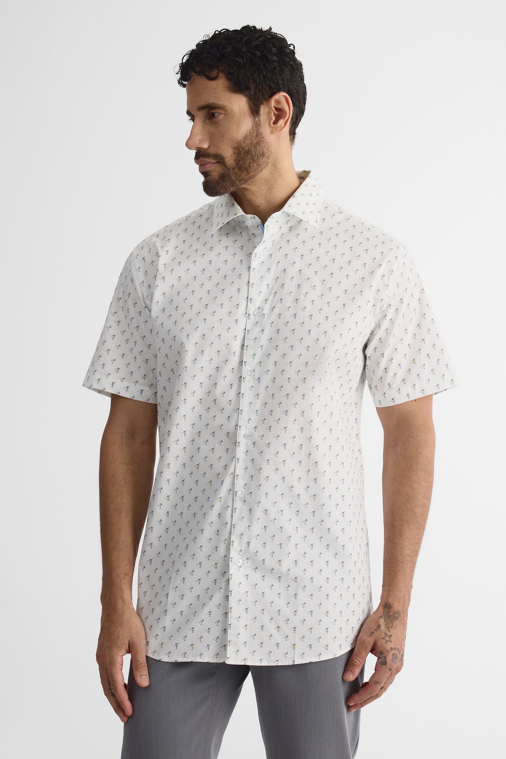 Chemise à manches courtes ajustée - Homme && BLANC MULTI