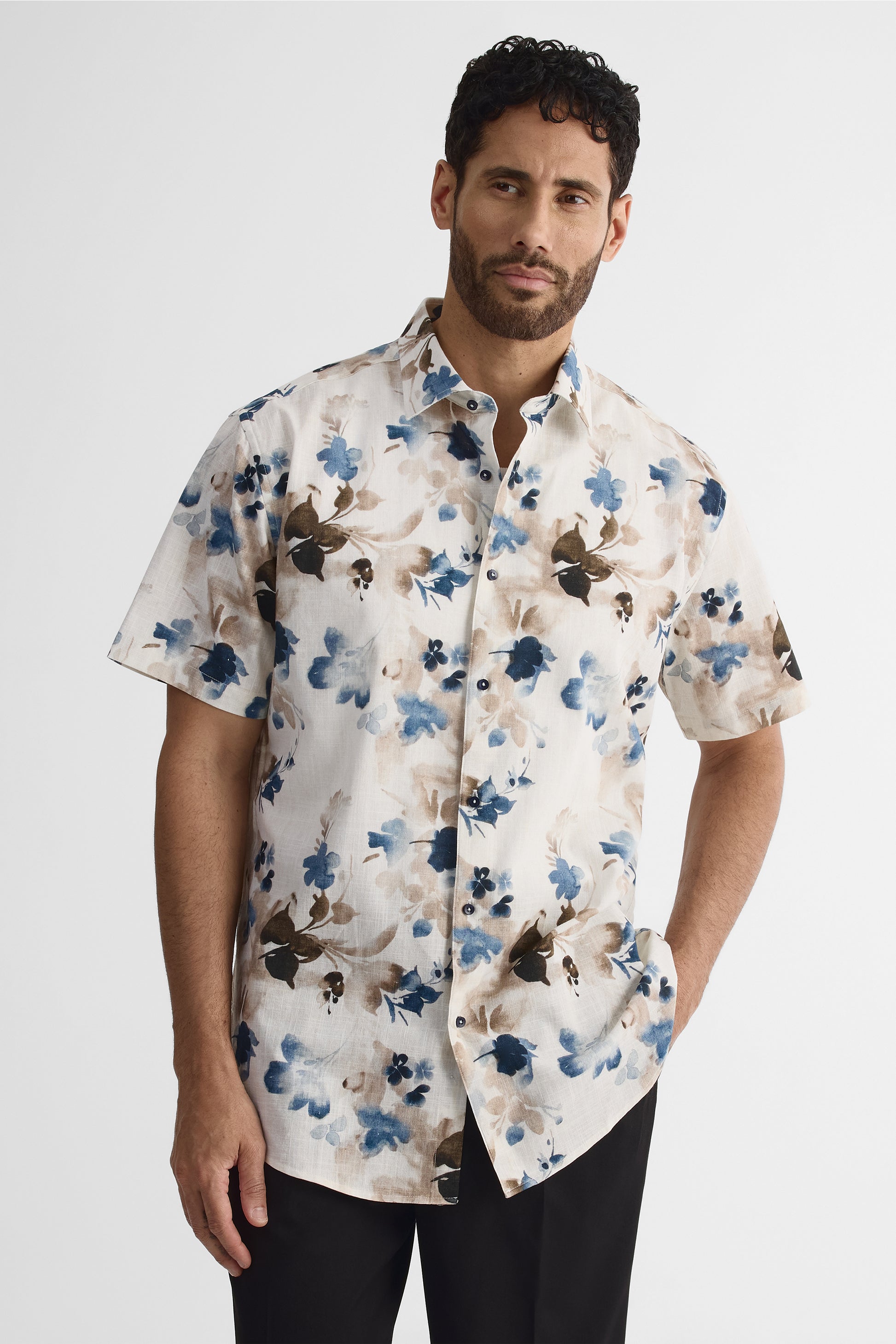 Chemise à manches courtes en lin - Homme && BEIGE/MULTI