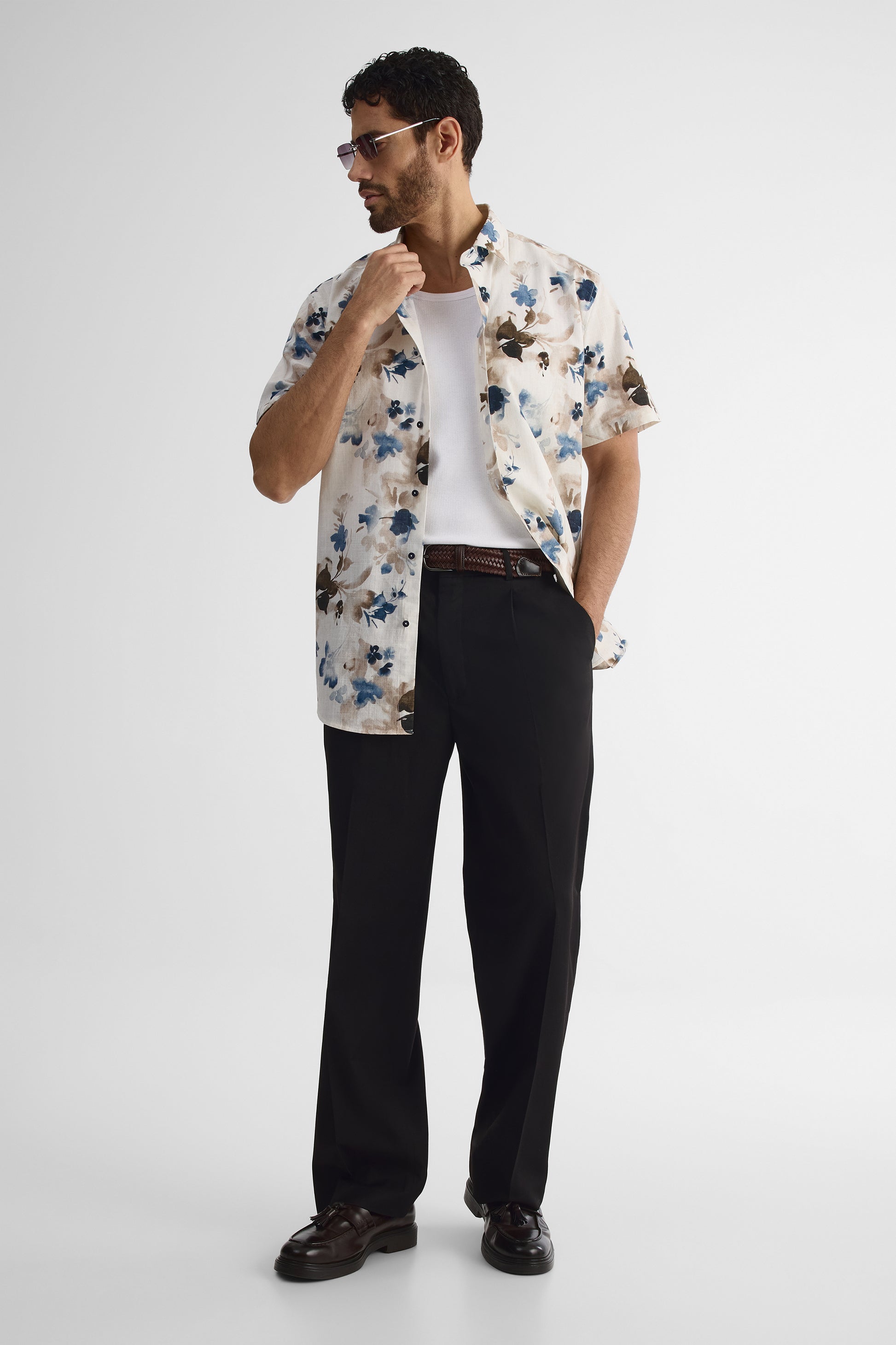 Chemise à manches courtes en lin - Homme && BEIGE/MULTI