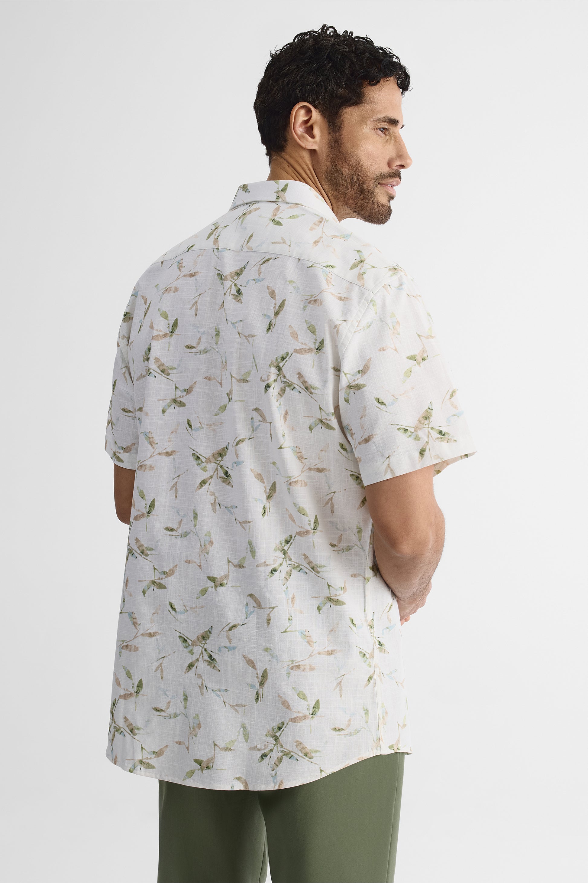 Chemise à manches courtes en lin - Homme && BLANC MULTI