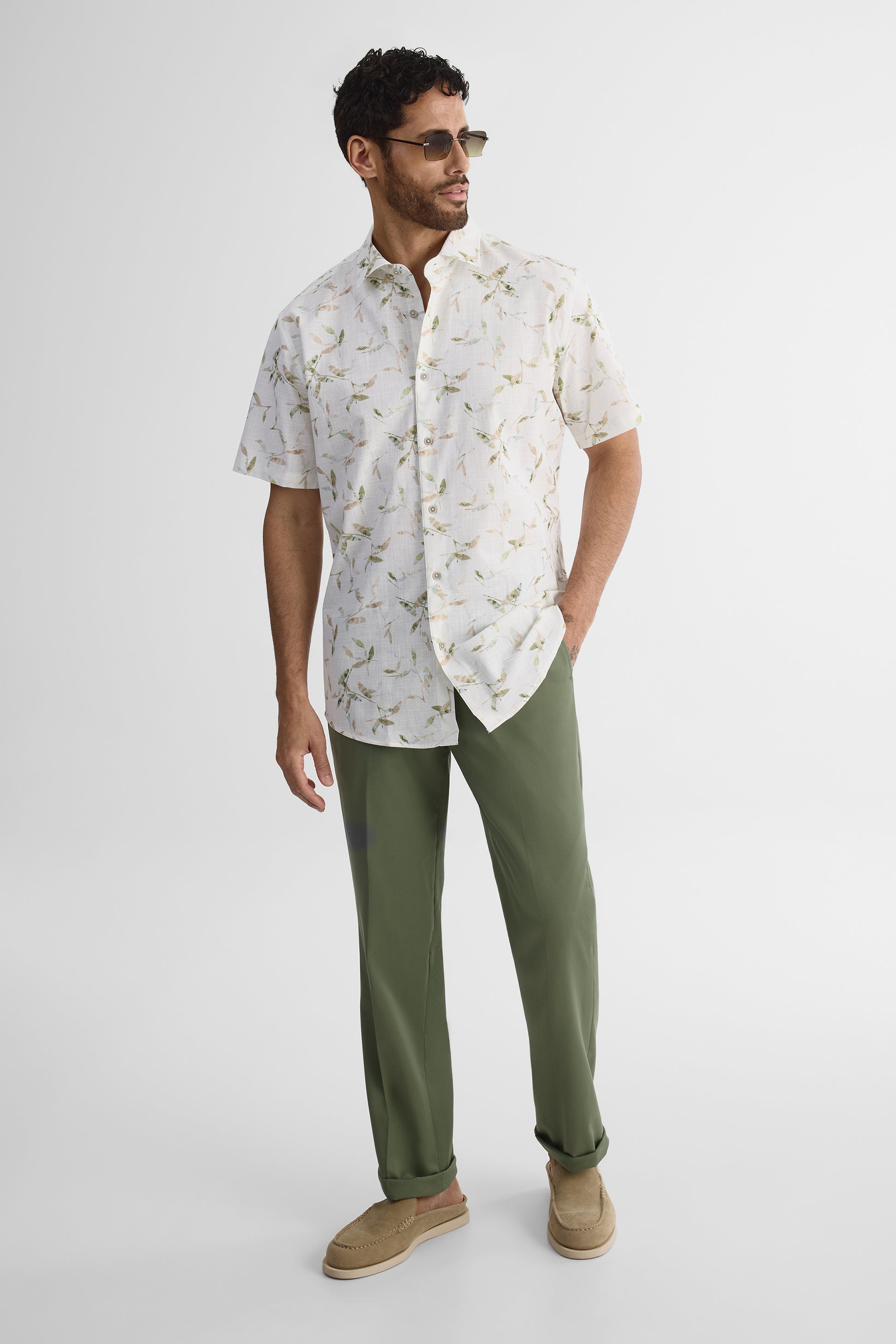 Chemise à manches courtes en lin - Homme && BLANC MULTI