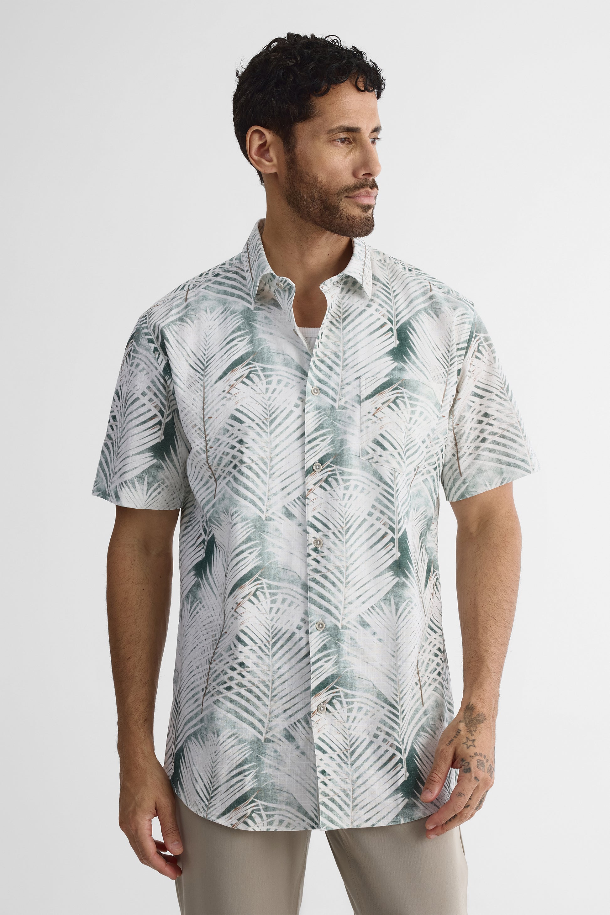 Chemise ajustée en lin - Homme && VERT/MULTI