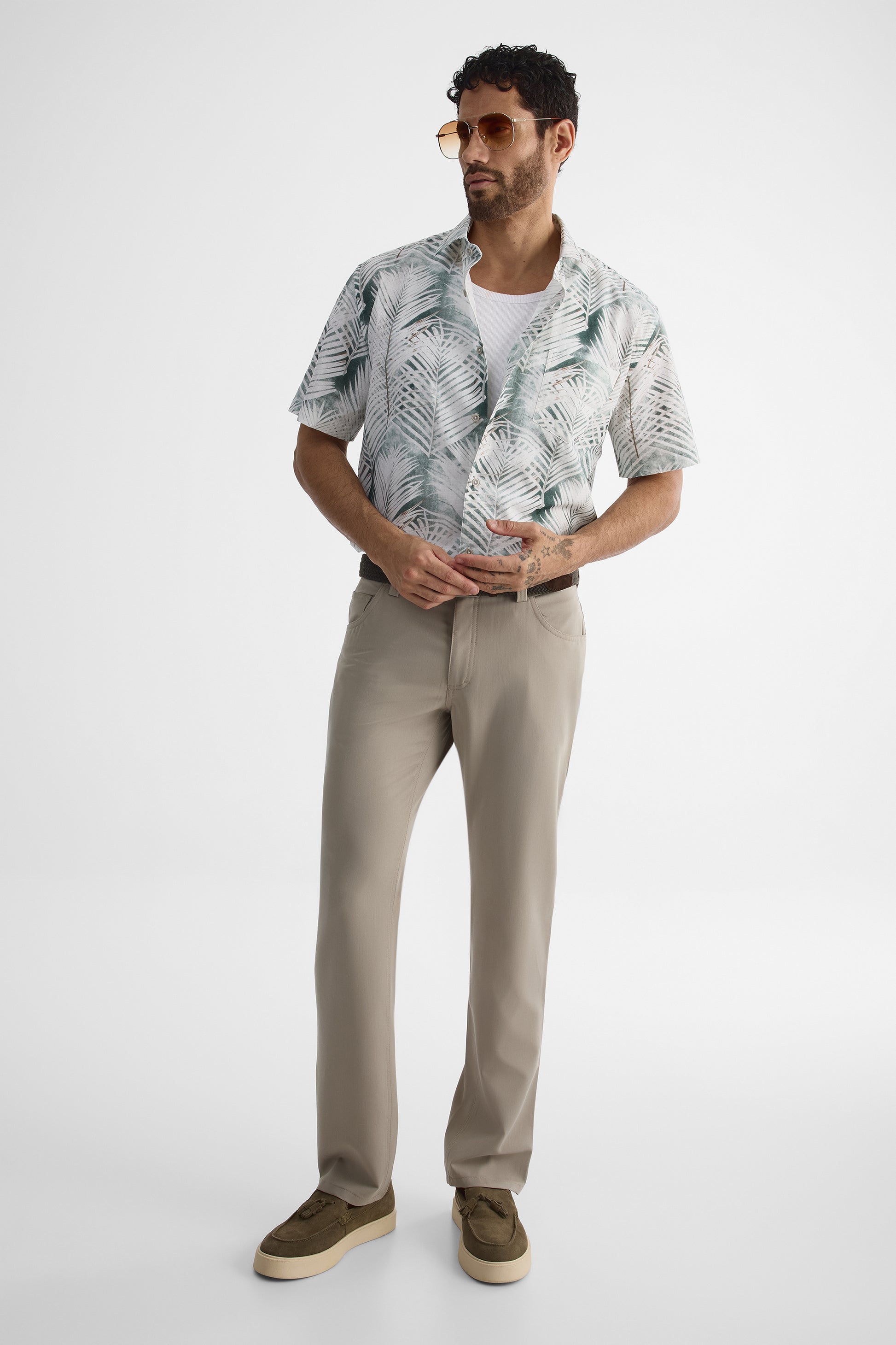 Chemise ajustée en lin - Homme && VERT/MULTI