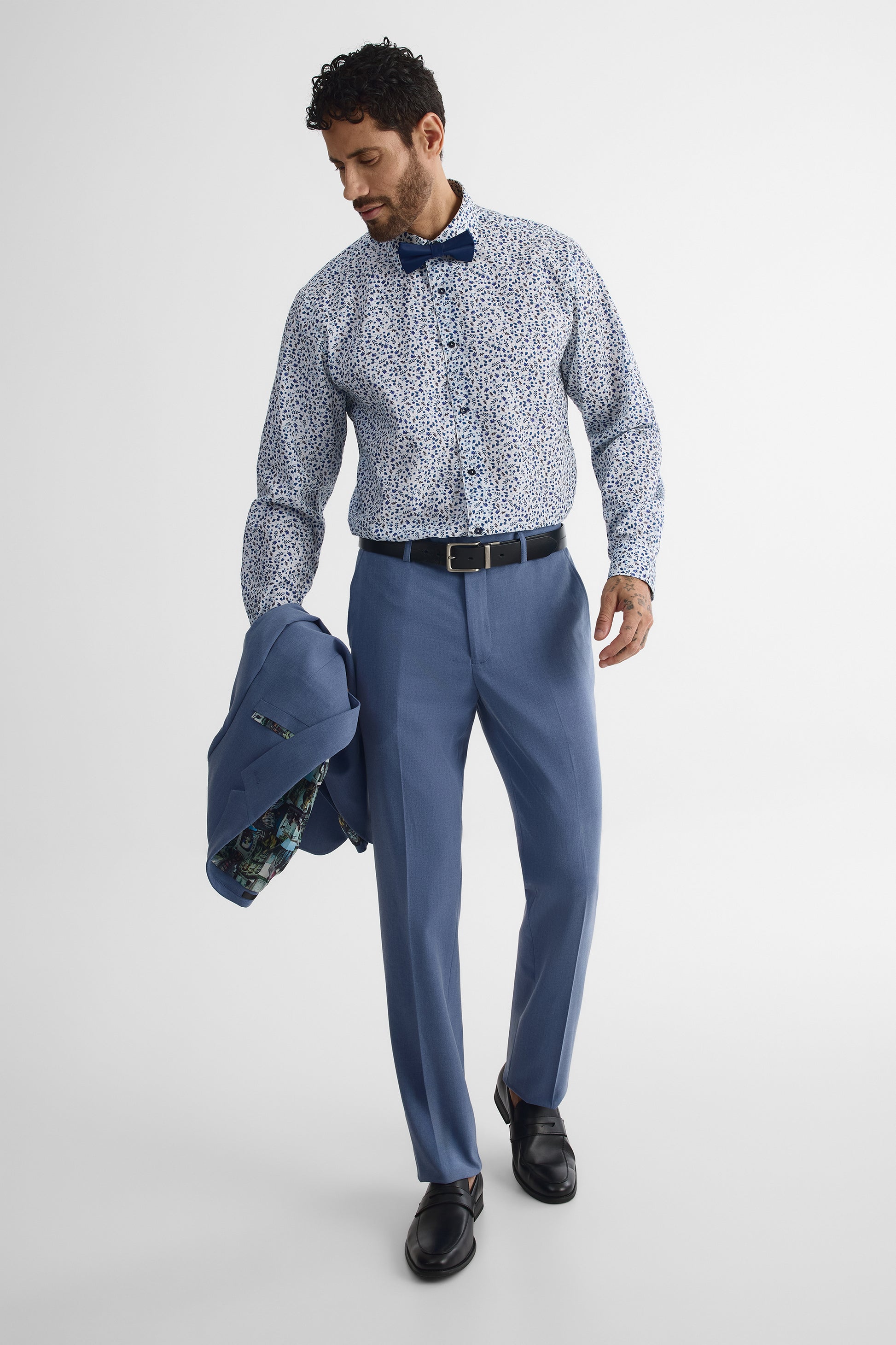 Chemise à manches courtes avec nœud papillon - Homme && BLEU