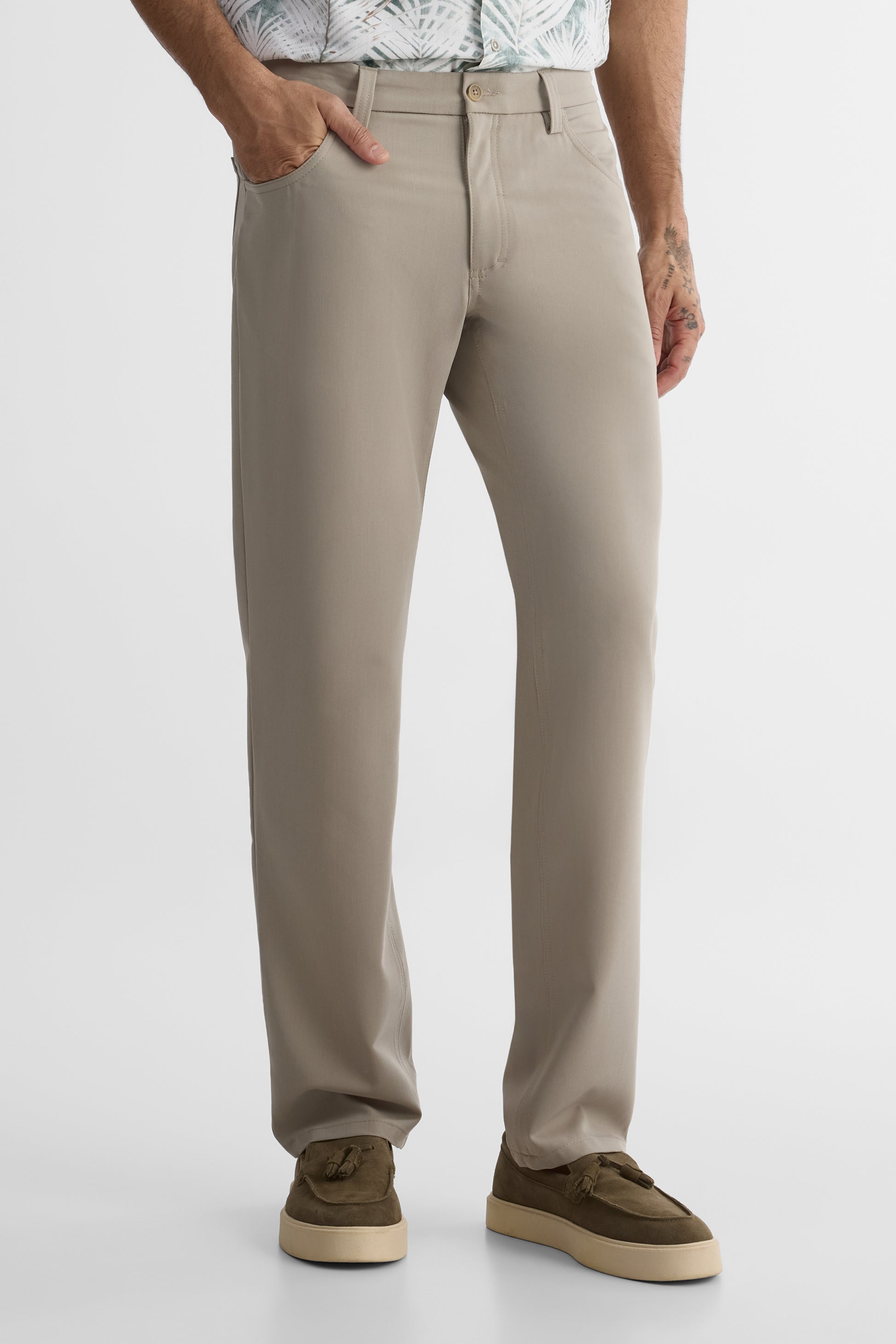 Pantalon coupe régulière bi-stretch - Homme && BEIGE