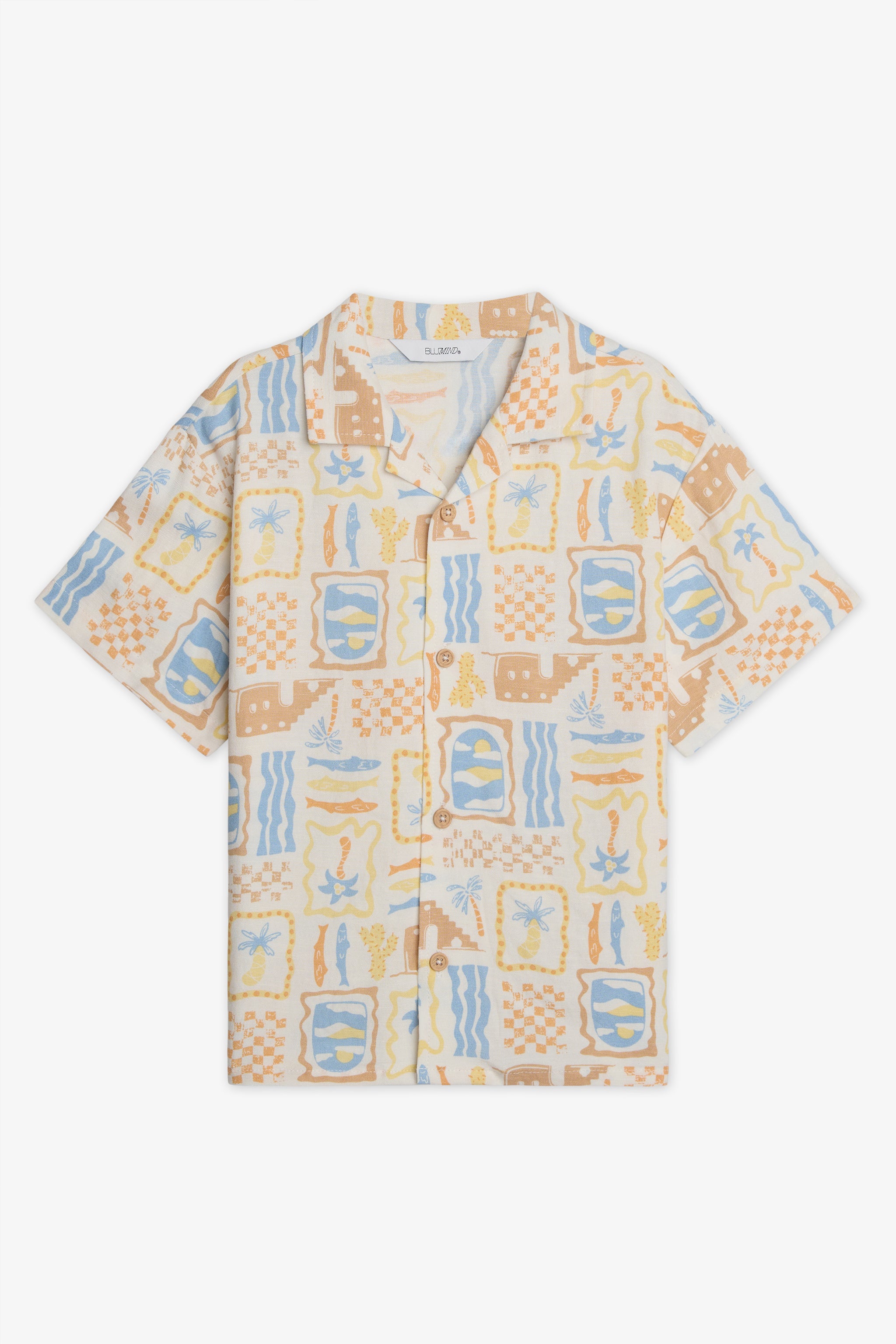 Chemise à manches courtes en lin - Enfant garçon && JAUNE/MULTI