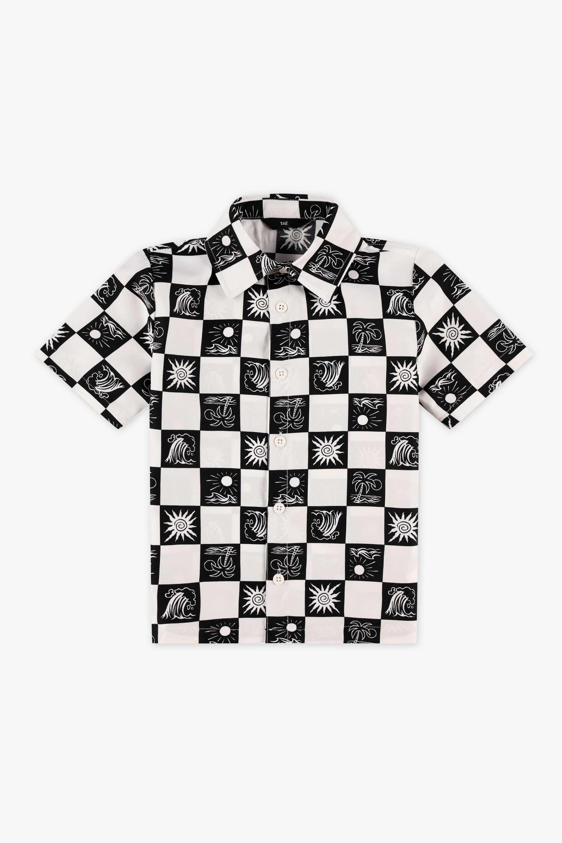 Chemise à manches courtes en microfibre - Garçon && NOIR/BLANC