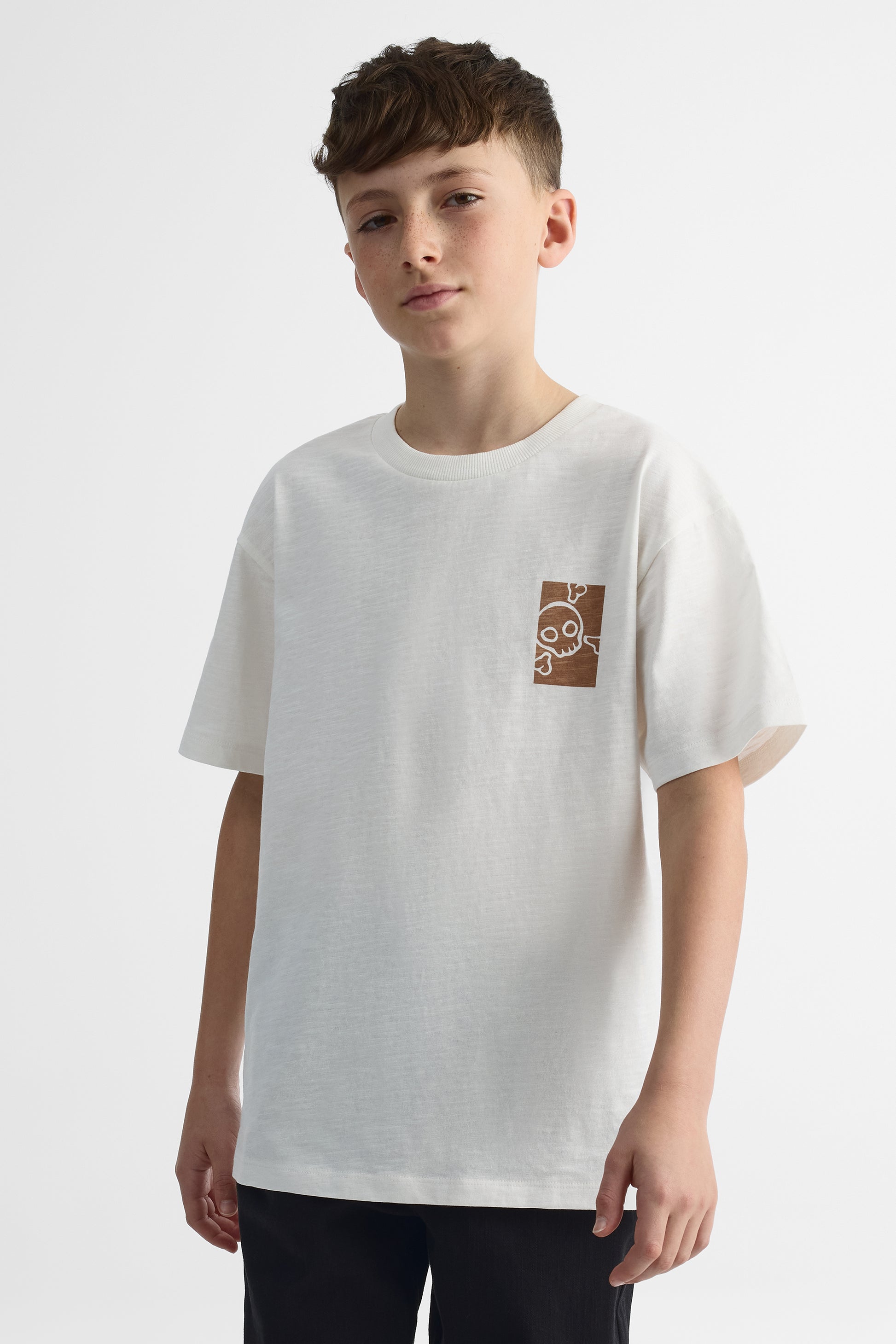 T-shirt à manches courtes col rond - Ado garçon && BLANC CASSÉ