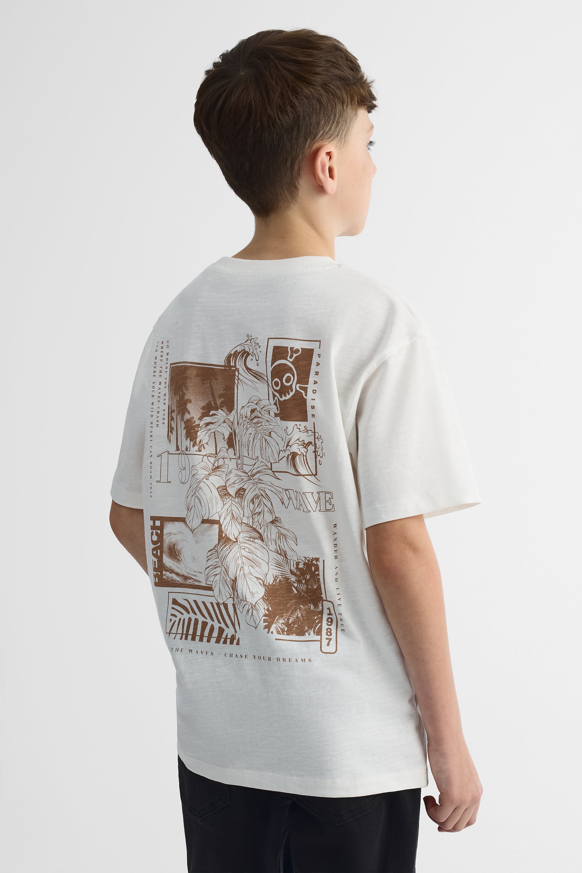 T-shirt à manches courtes col rond - Ado garçon && BLANC CASSÉ