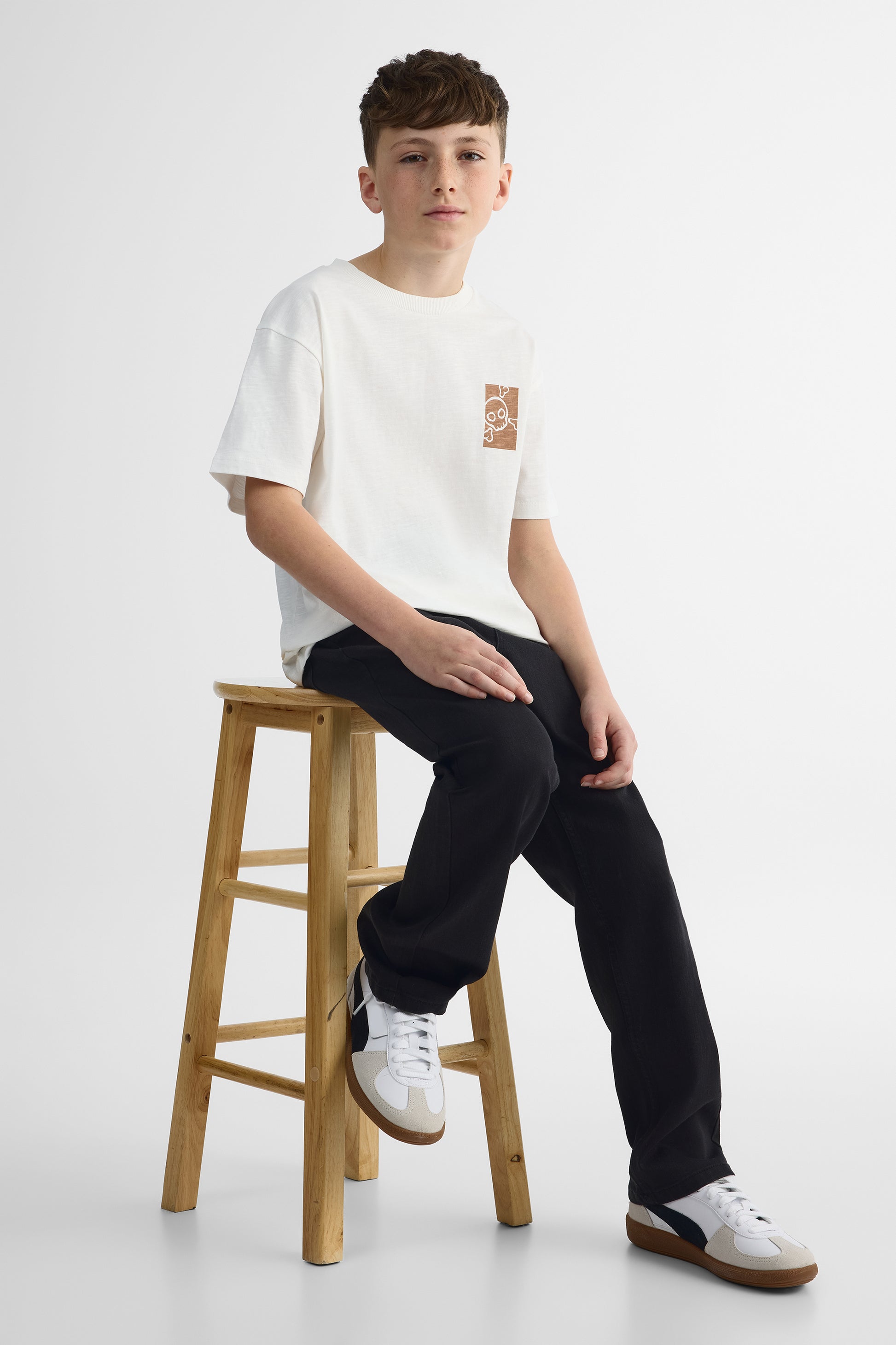 T-shirt à manches courtes col rond - Ado garçon && BLANC CASSÉ
