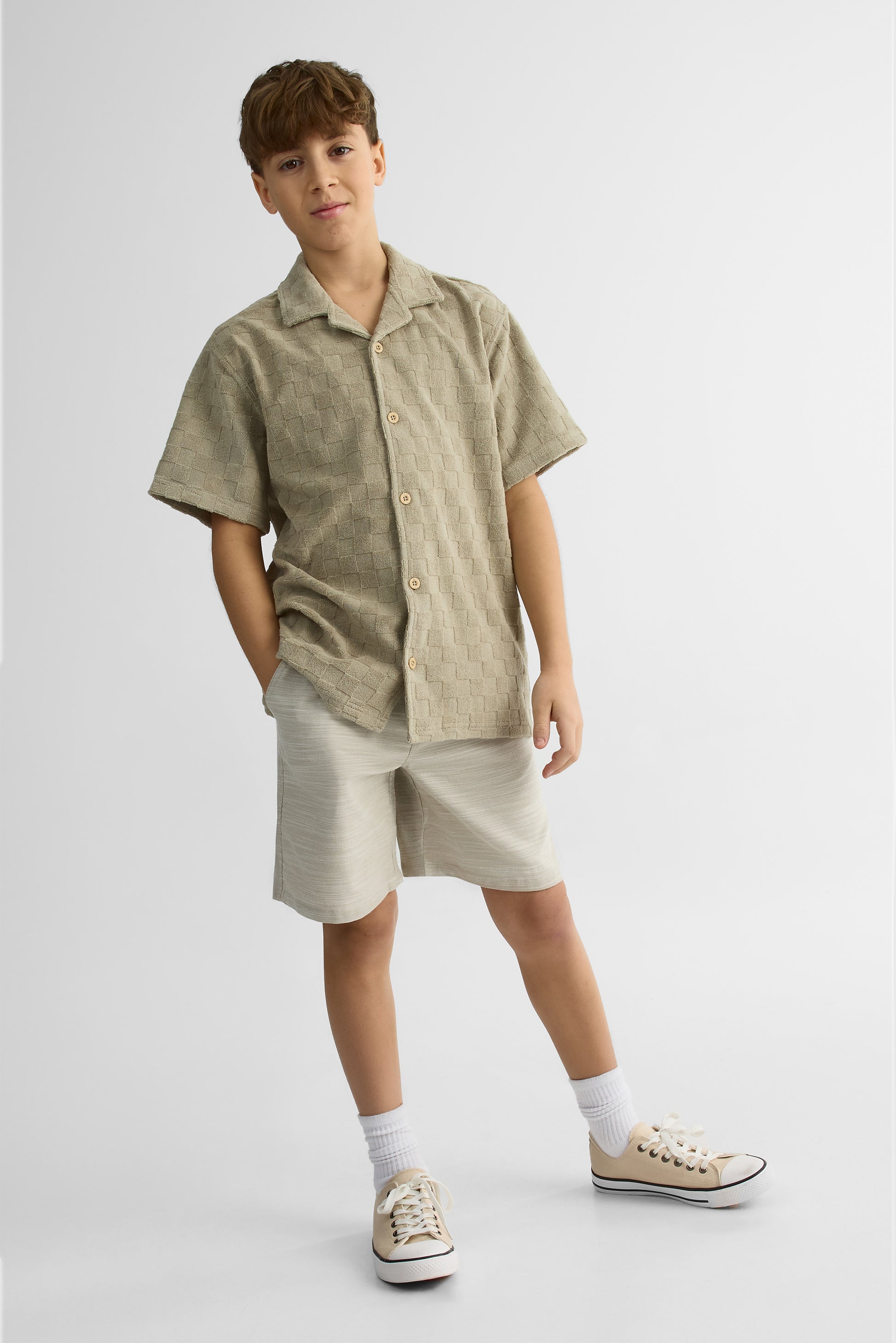 Chemise à manches courtes imprimée - Ado garçon && KAKI