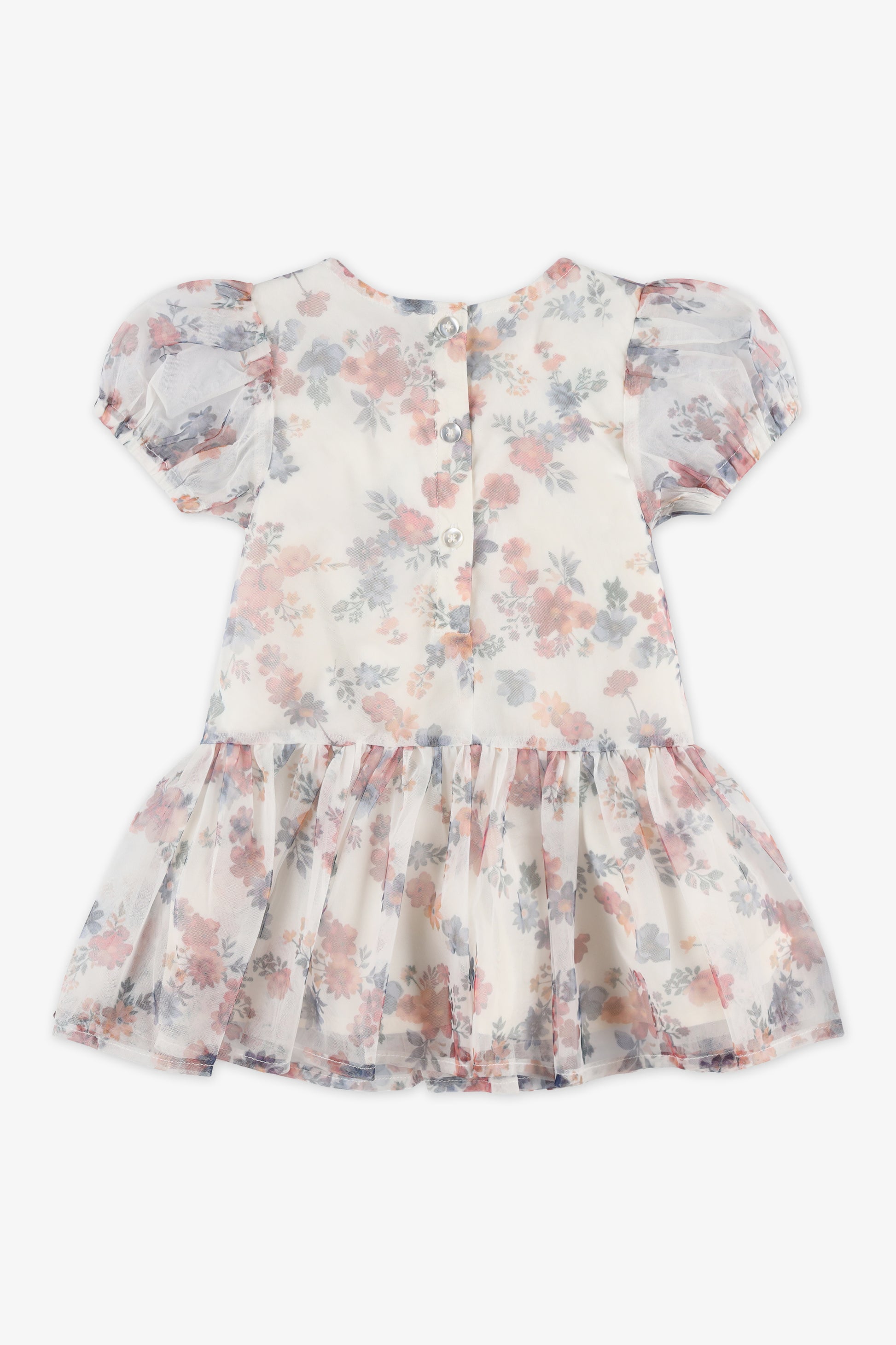 Robe à manches courtes en tulle - Bébé fille && BLANC CASSÉ/MULTI